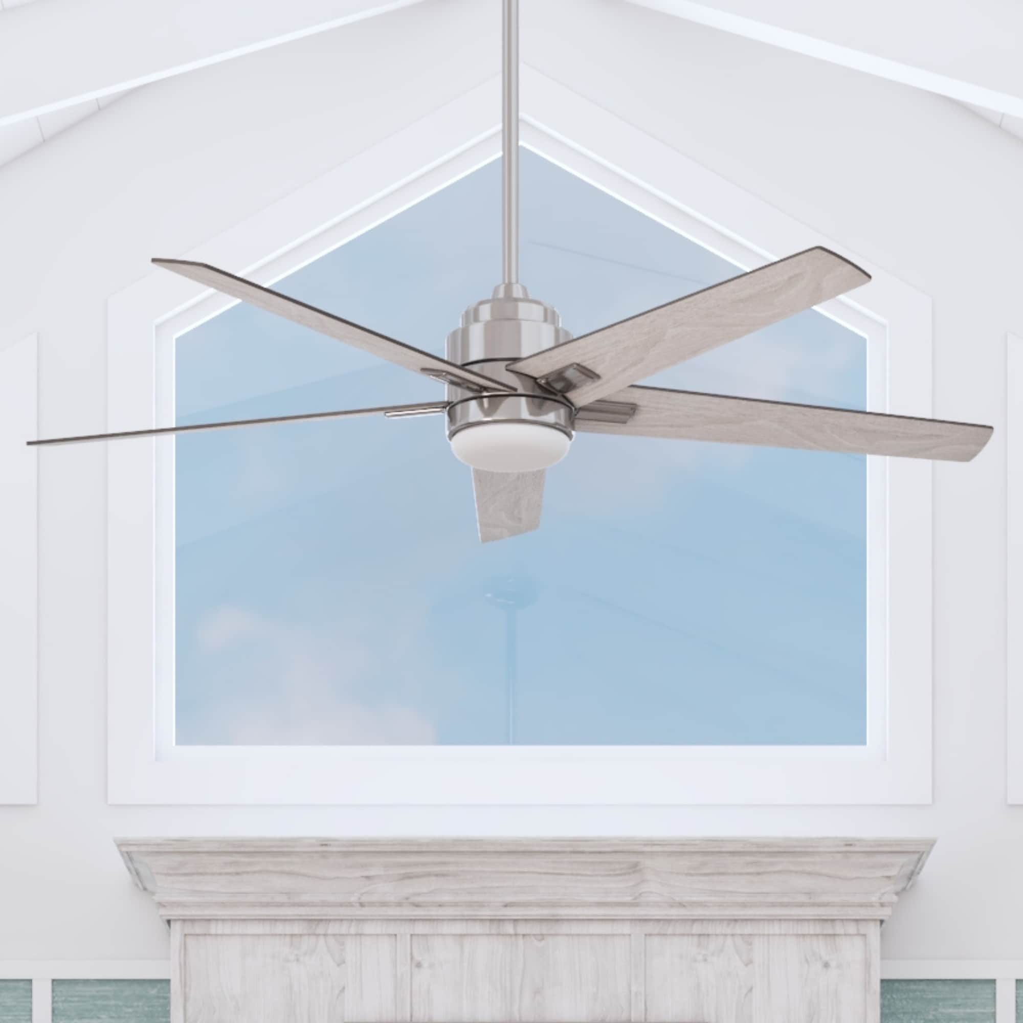 Flanagan 62-in Brushed Nickel with Driftwood/Sienna Blades Color-changing Indoor Ceiling Fan with Light and Remote (5-Blade) | - Harbor Breeze 42610