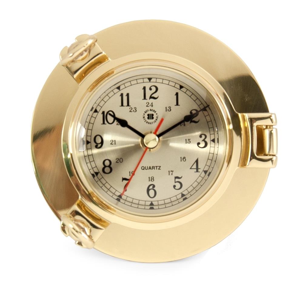  BYBK3722 Bey-Berk International SQ506 Lacquered Brass Porthole Quartz Clock with Beveled Glass, Gold- 5.25 x 2 in.