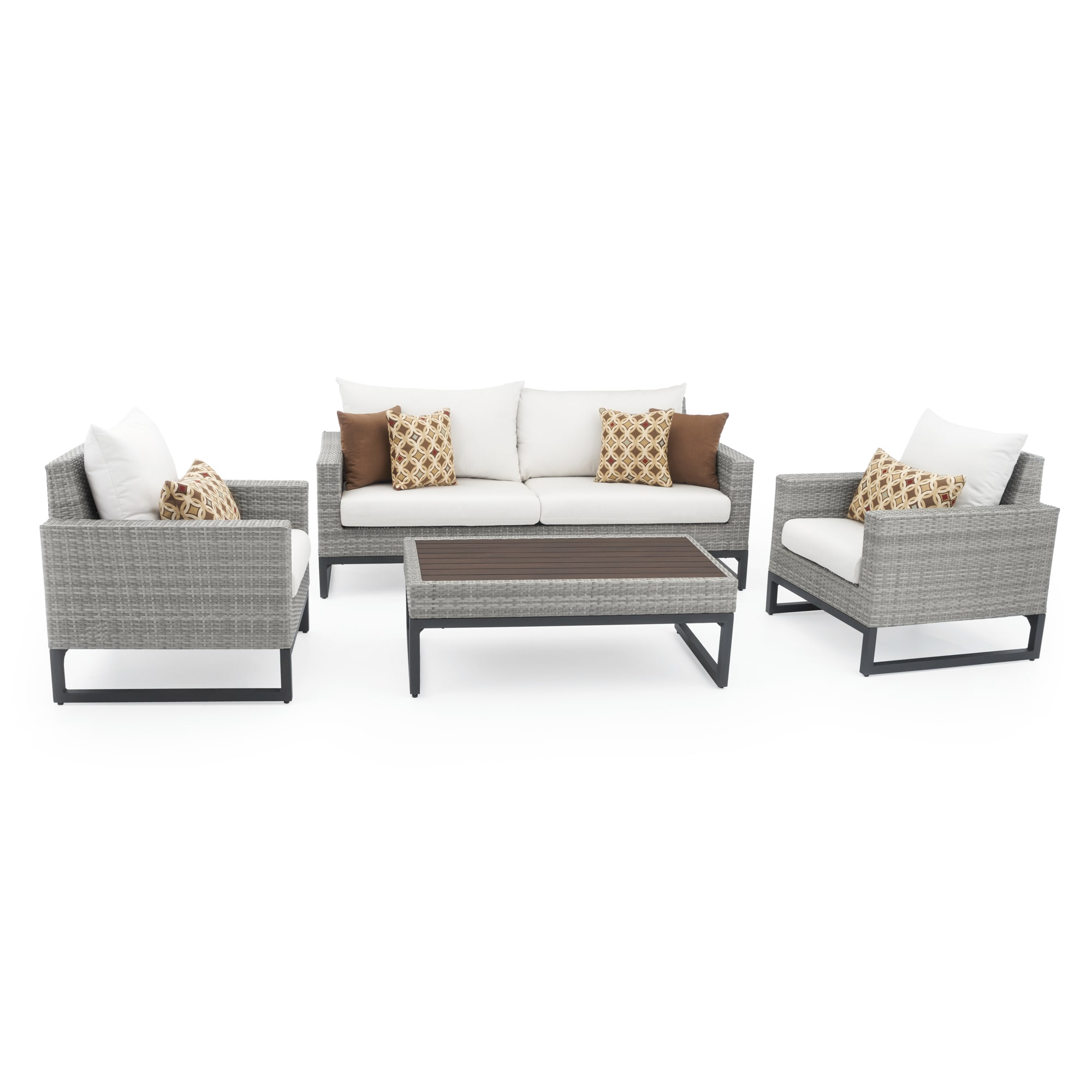 RST Brands OP-PESS4-MILO-G-MORK Milo 4-Piece Wicker Patio Conversation Set with Off-white Sunbrella Cushions