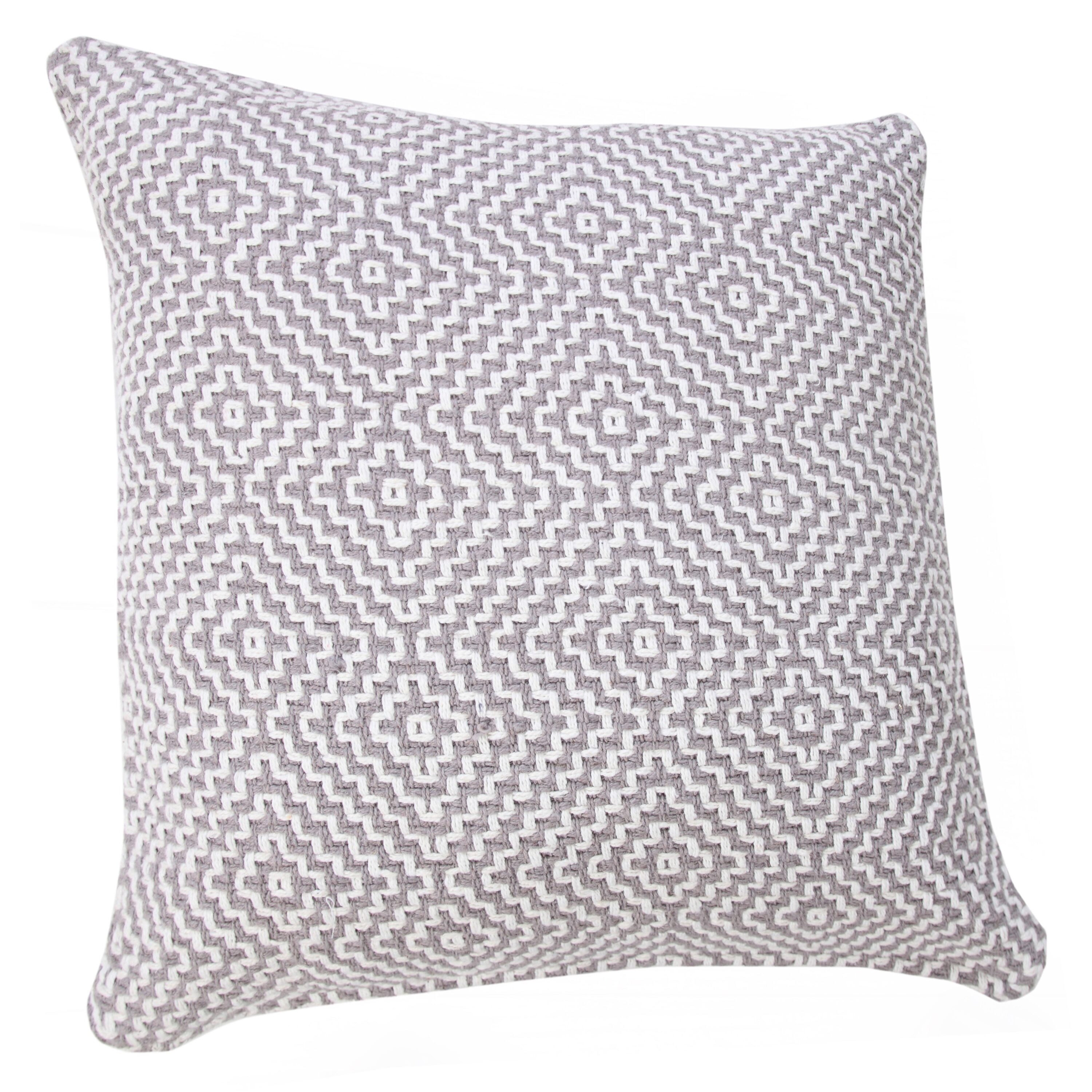 Gray and White Geometric Cotton 20" Square Throw Pillow