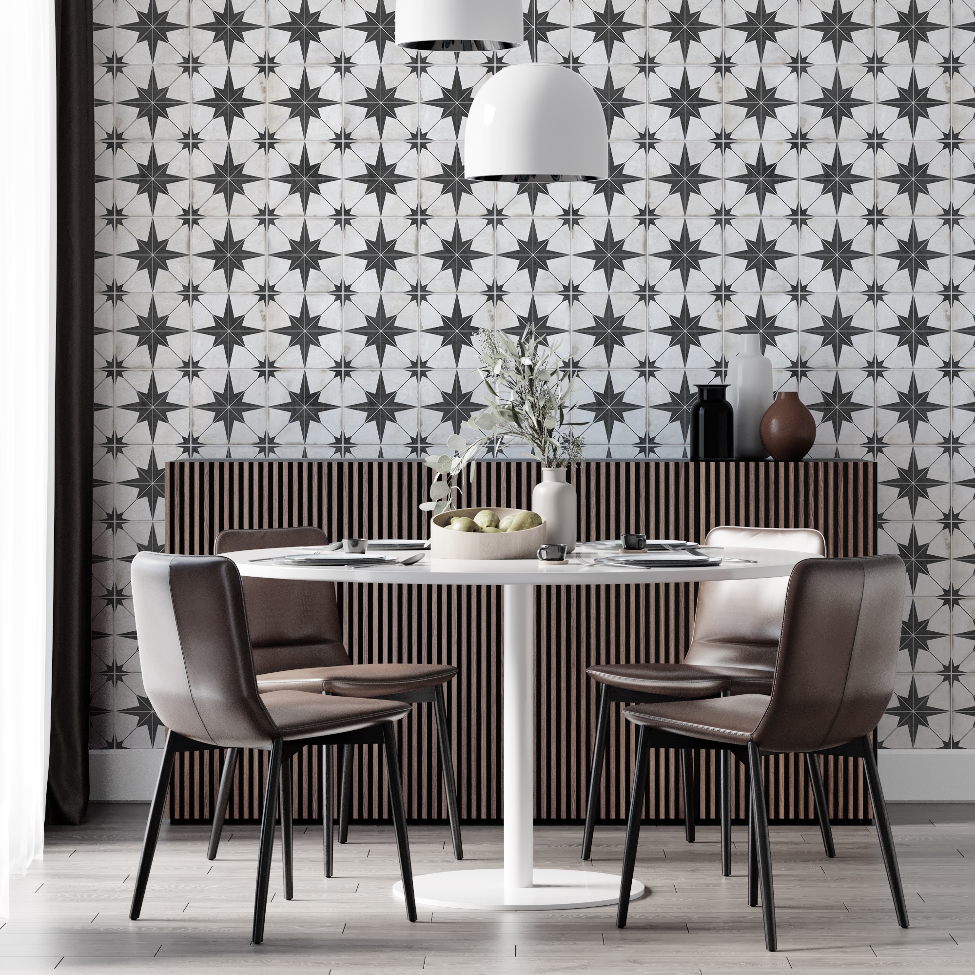 Black and White Vinyl Star Pattern Peel and Stick Wallpaper
