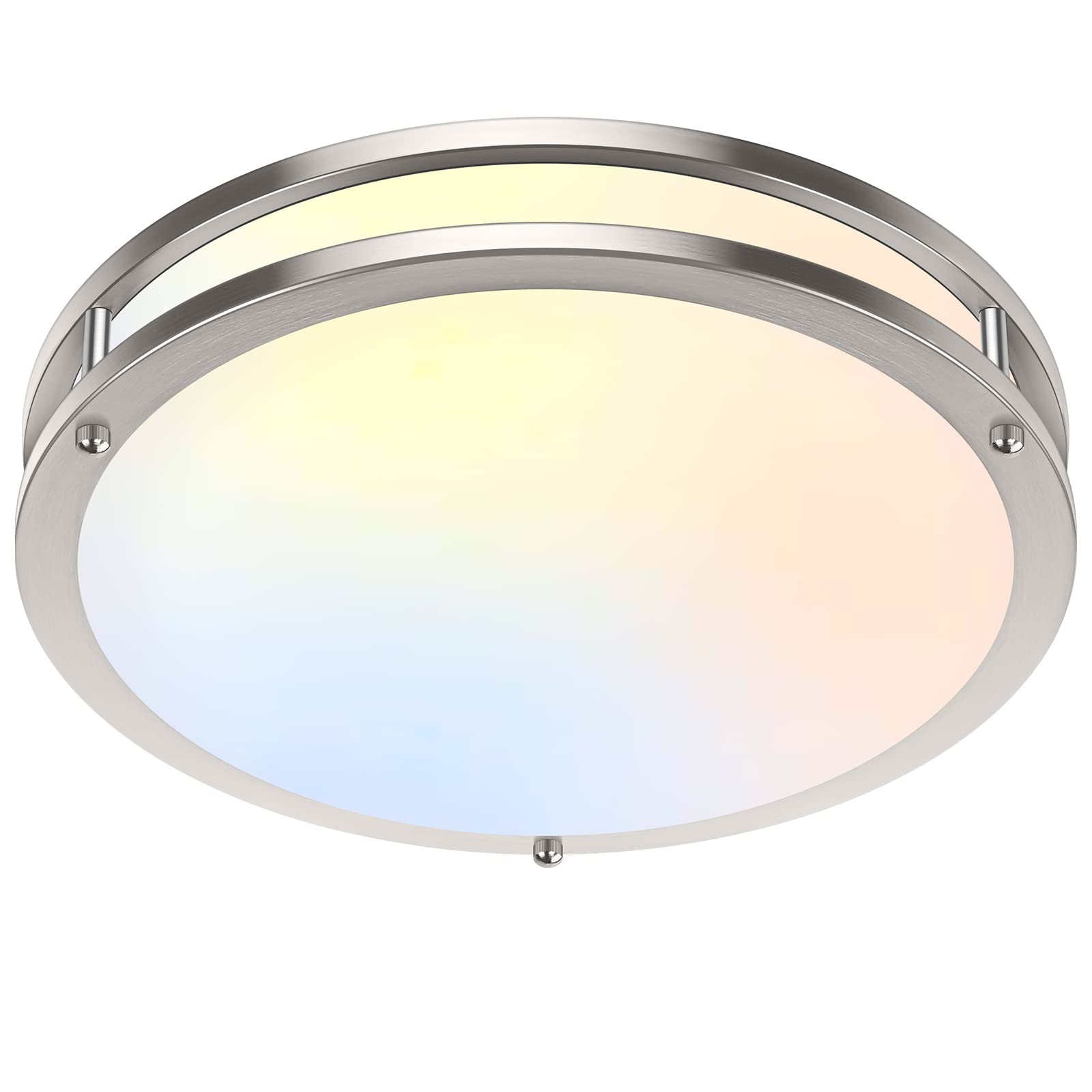 Adrinfly  36W LED Flush Mount Ceiling Light 13inch Diameter 3600 Lumen 5 Color Temperature Settings Brushed Nickel Finish Dimmable Modern Ceiling