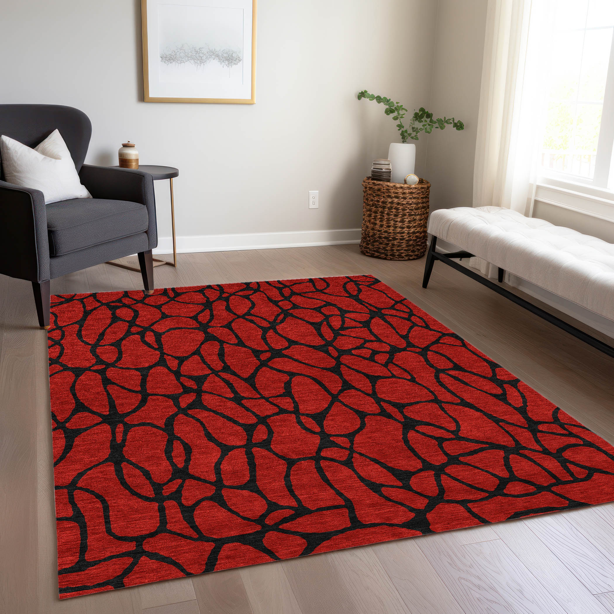 Addison Rugs ACN1023RD10X14 Chantille ACN1023RD 10 x 14 (ft) Polyester Red Rectangular Indoor/Outdoor Geometric Machine washable Area rug