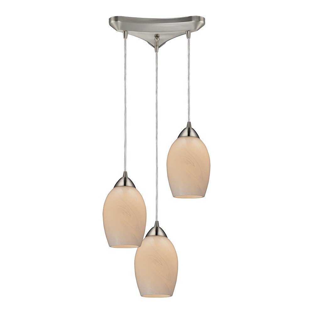 Westmore Lighting PT322201COC Kapiti 3-Light Satin Nickel and Coconut Glass Transitional Tinted Glass Teardrop Mini Pendant Light