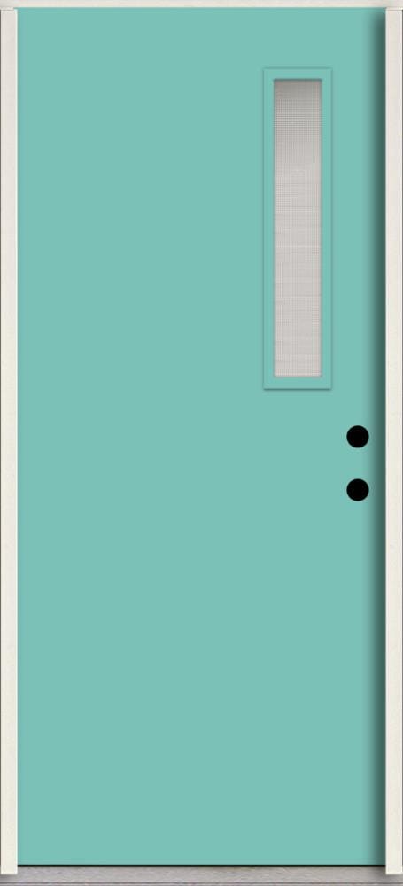 RELIABILT LO1063806 Spotlights 36-in x 80-in x 4-5/8-in Fiberglass 1/4 lite Left-hand inswing Caribbean Blue Paint Painted Prehung Front Door Insulating core