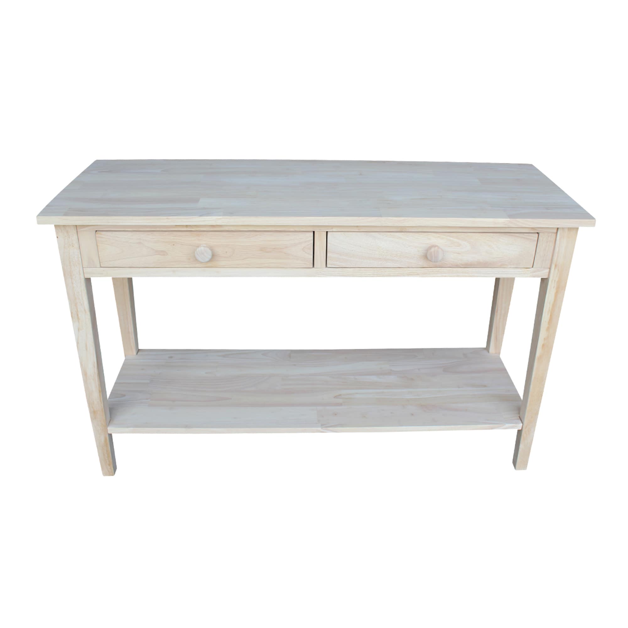 unfinished wood console table with drawers