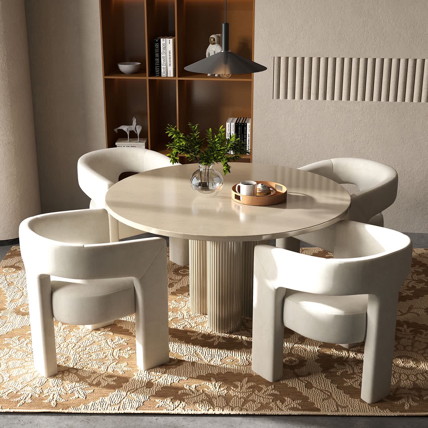 SEYNAR XY709-BEIGE-S4 Modern Glam Velvet Upholstered Dining Chair Open Back Accent Chair Set of 4