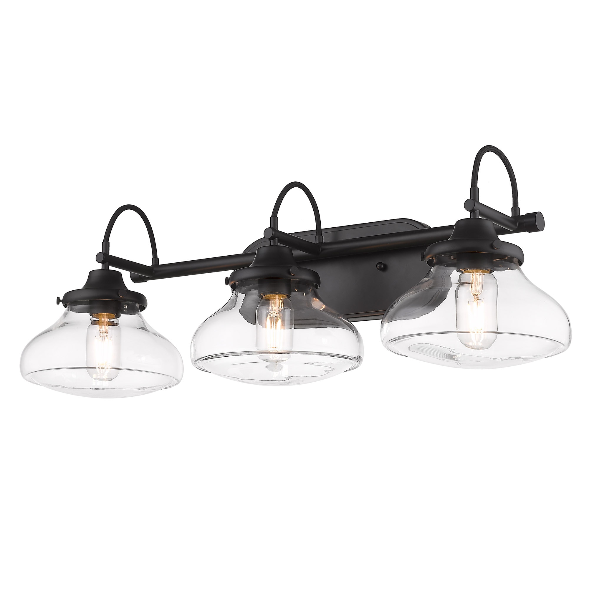 Golden Lighting 3419-BA3 BLK-CLR Nash 16.5-in 3-Light Matte Black Vintage Vanity Light