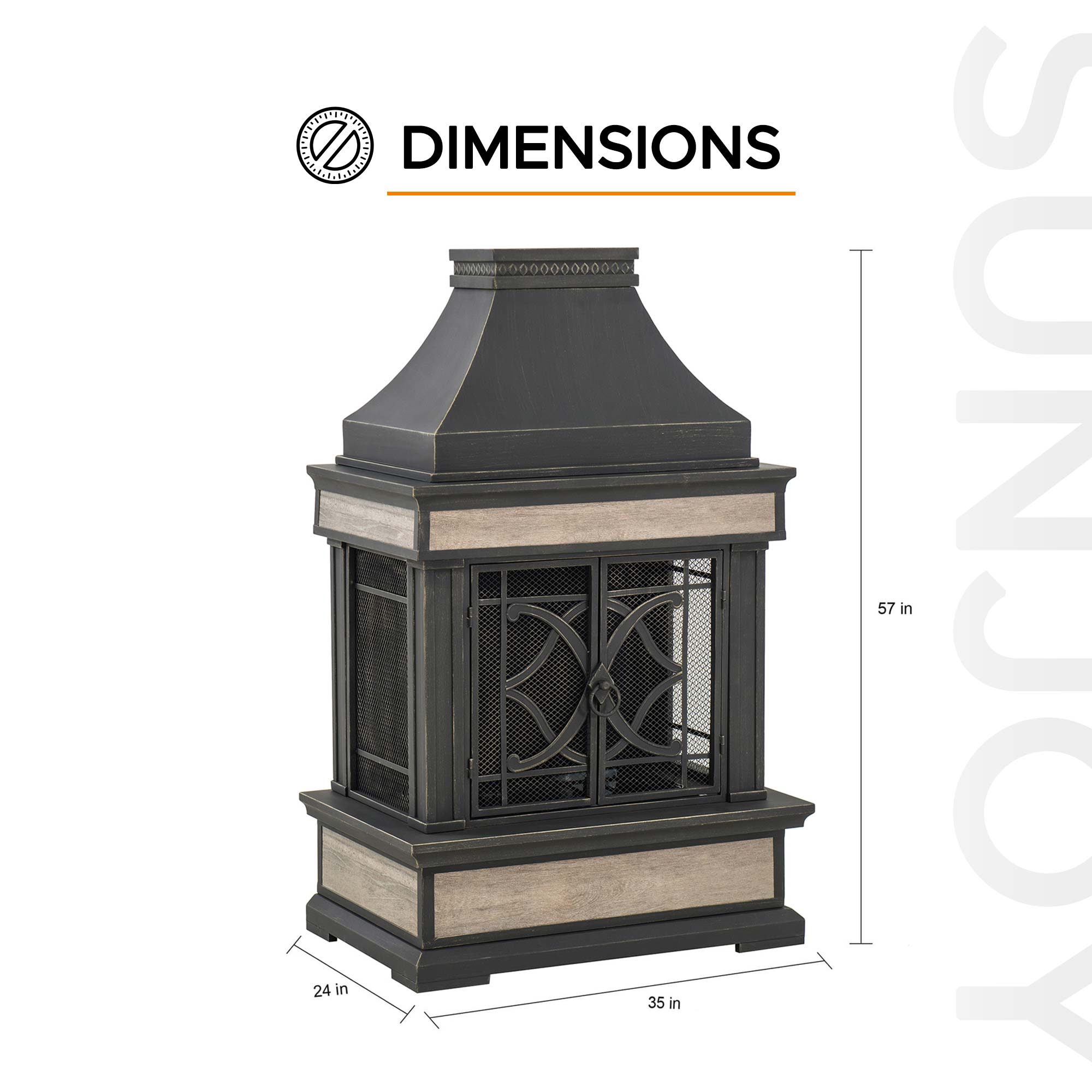 Sunjoy Black Powder-Coated Steel Wood-Burning Chimenea