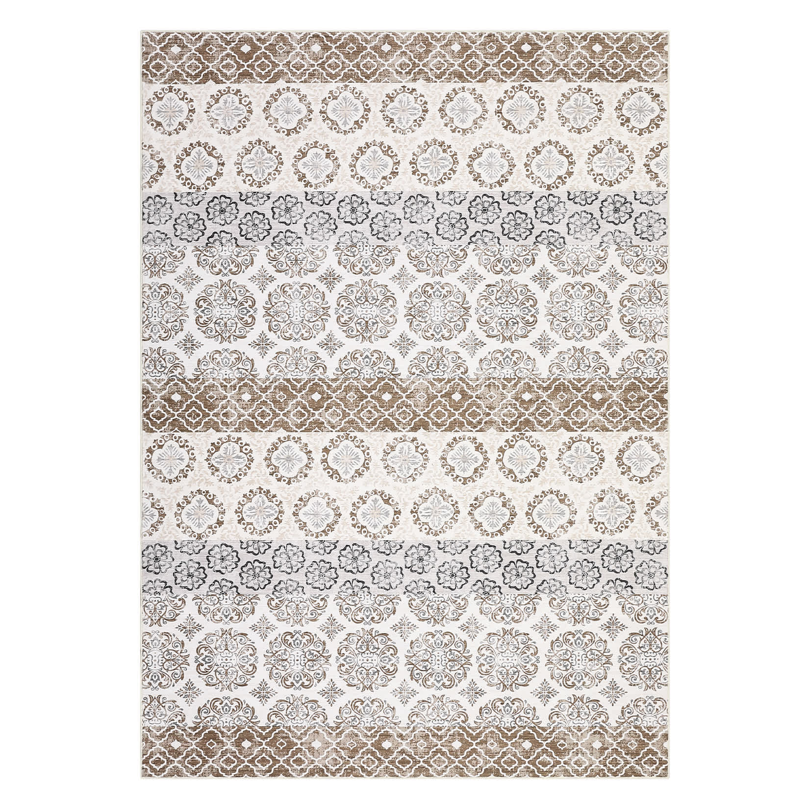 Qeetex LSN-PHK-343N9M8C 8 x 10 ft Polyester Pearl Velvet Beige Rectangular Hallway Bathroom Entryway Kitchen Office Foldable Flower Printed Bohemian Washable Area Rug
