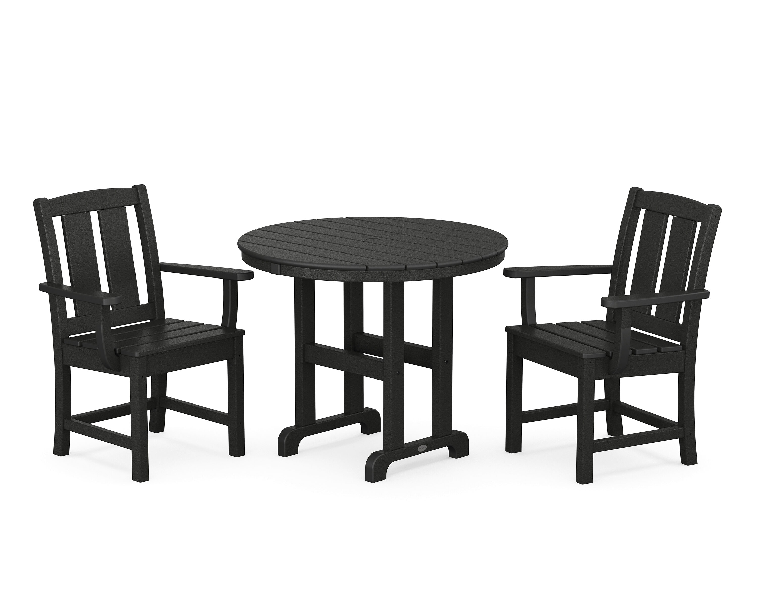 POLYWOOD PWS2063-1-BL Mission 3 -Piece Black Patio Dining Set Plastic Round Table with 2 Stationary Chairs