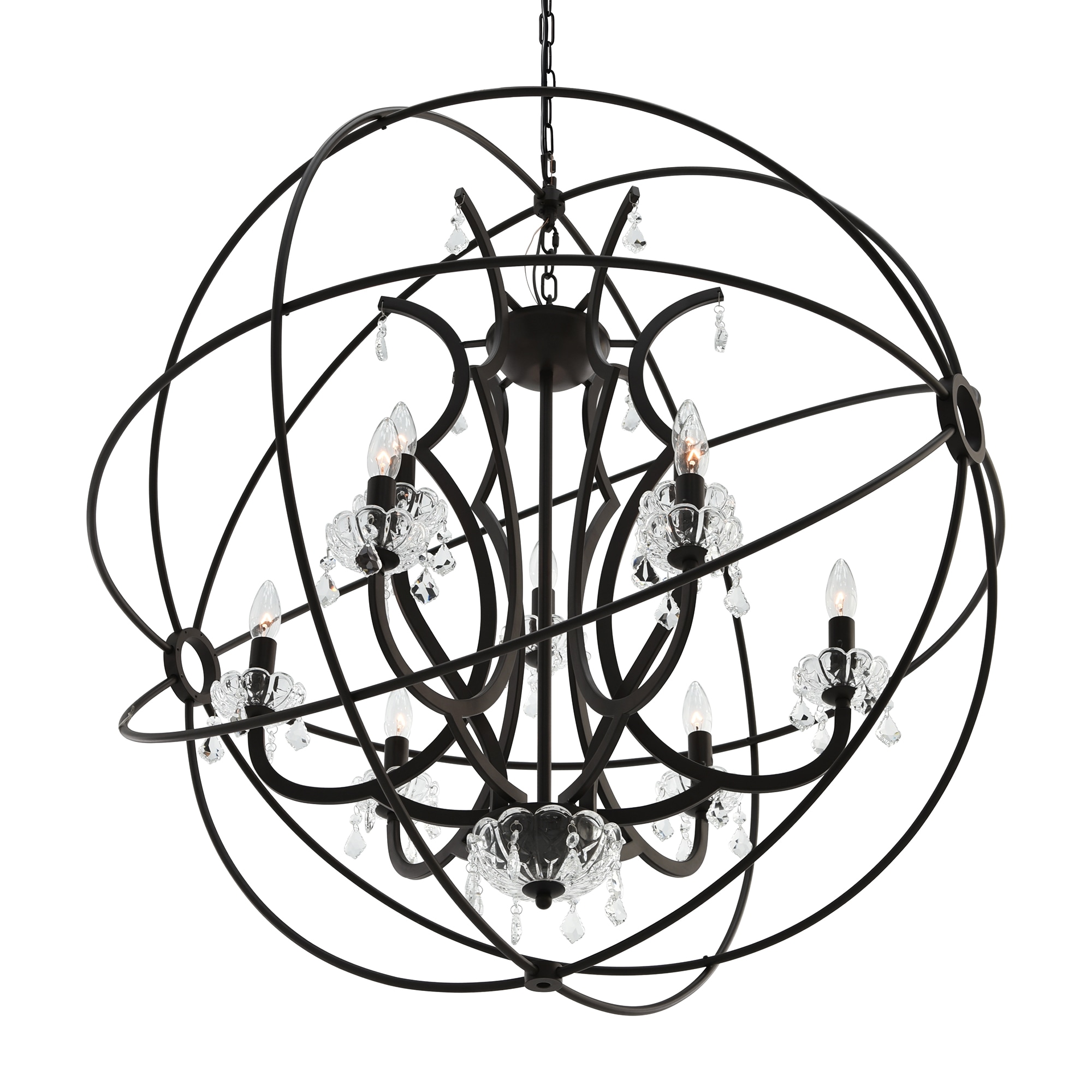 Campechia 9-Light Brown Metal and Crystal Chandelier