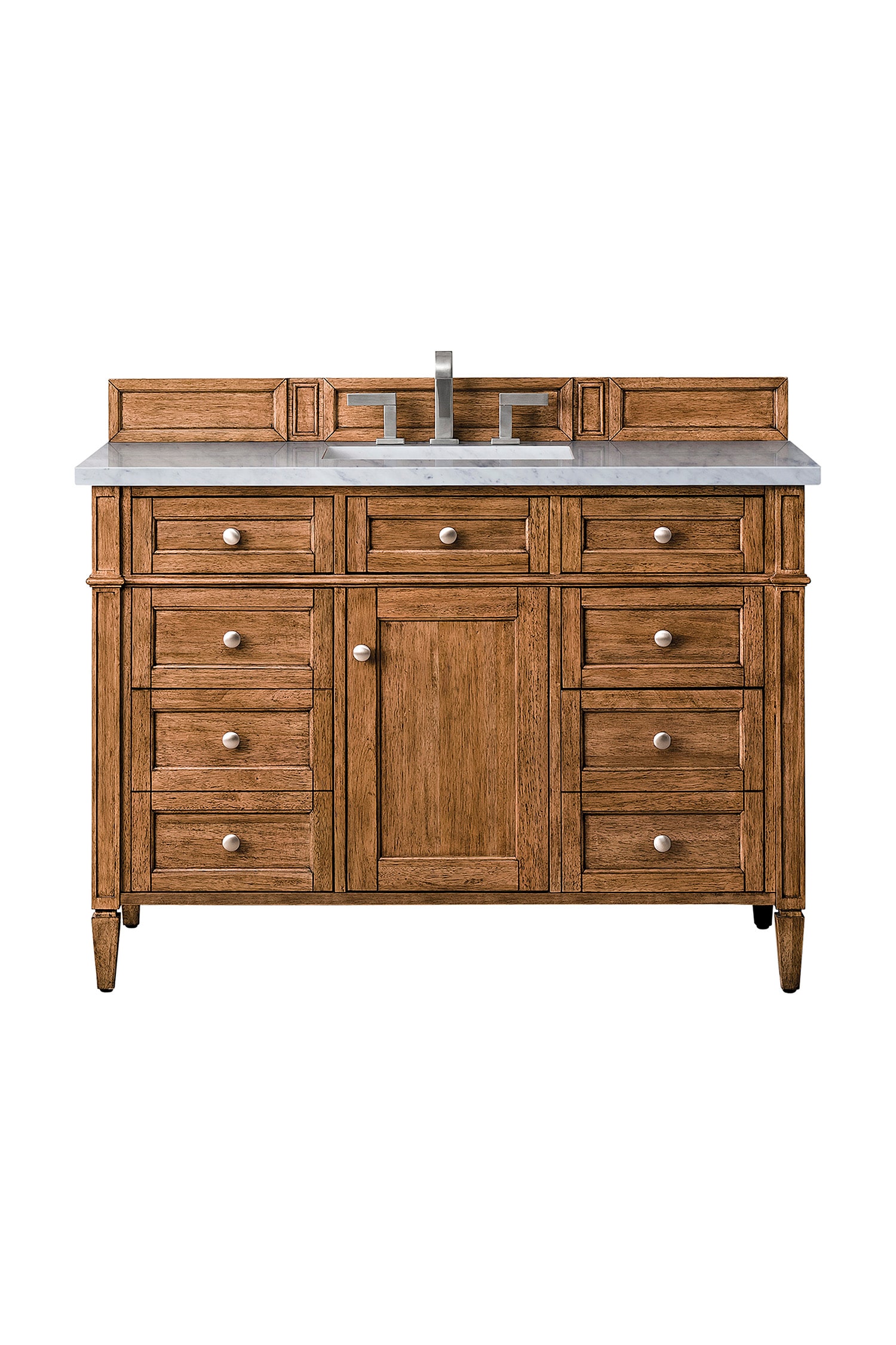 James Martin Vanities 650-V48-SBR-3EJP Brittany 48-in Saddle Brown Undermount Single sink Bathroom Vanity with Eternal Jasmine Pearl Quartz Top