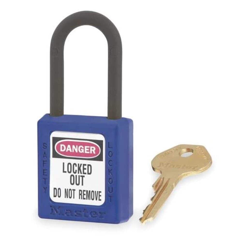 Master Lock  Lockout Padlock Keyed Different Thermoplastic Blue 1 1/2 in Shackle Height 1 1/2 in Body Width