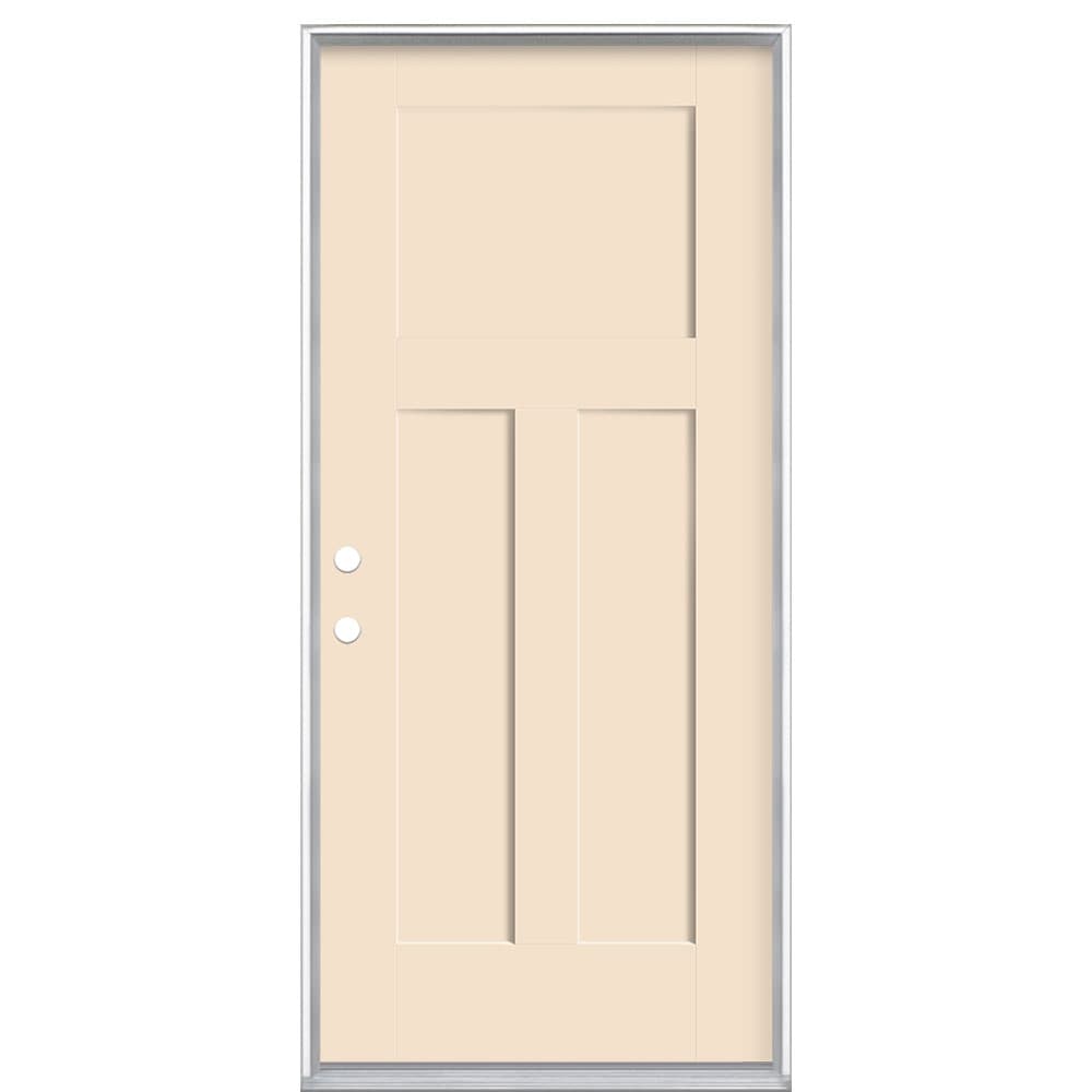 Masonite 62767 Winslow 36-in x 80-in x 4-9/16-in Fiberglass No glass Right-hand inswing Bisque Painted Prehung Front Door with Brickmould Insulating core