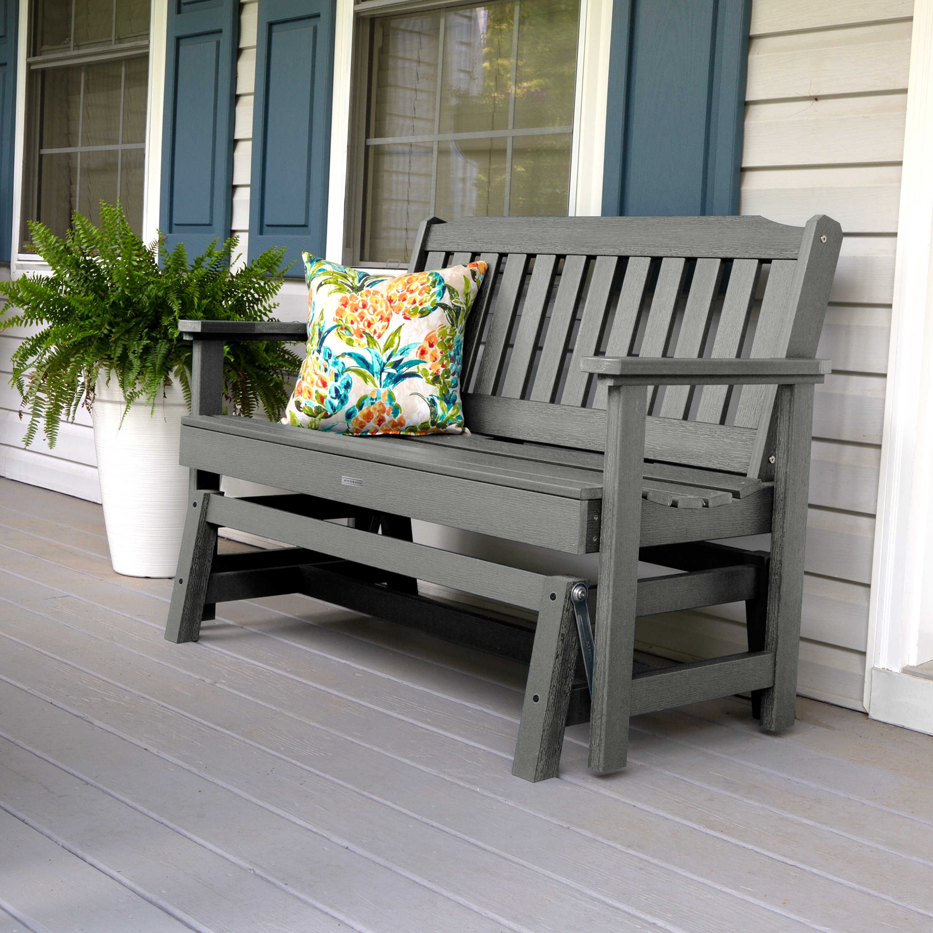 highwood AD-GLBENLH2-CGE The Lehigh 50.09-in W x 35.59-in H Coastal Teak Plastic Garden Bench