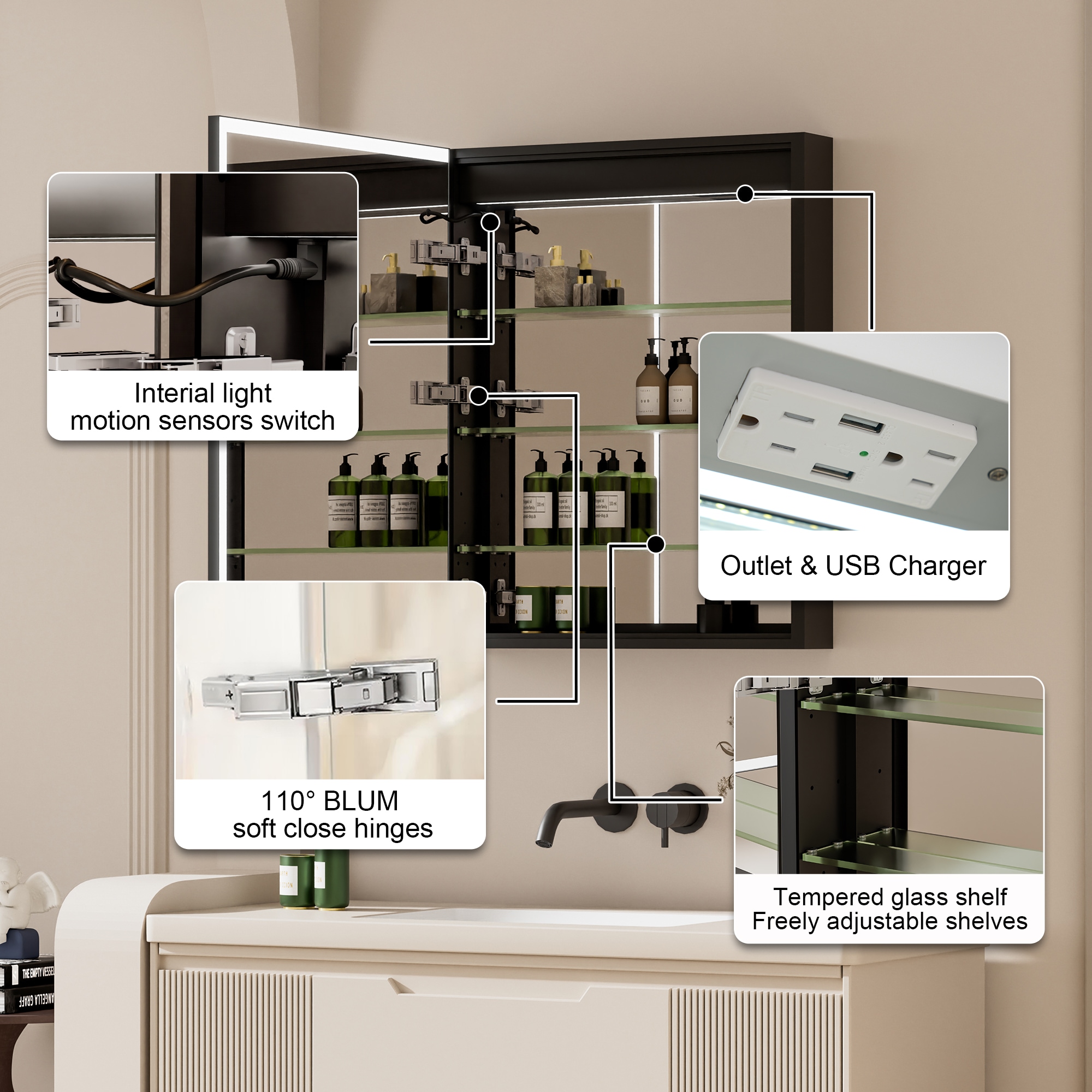 Forclover MF03ZC-BK2430L Bathroom-Medicine-Cabinets - View #8