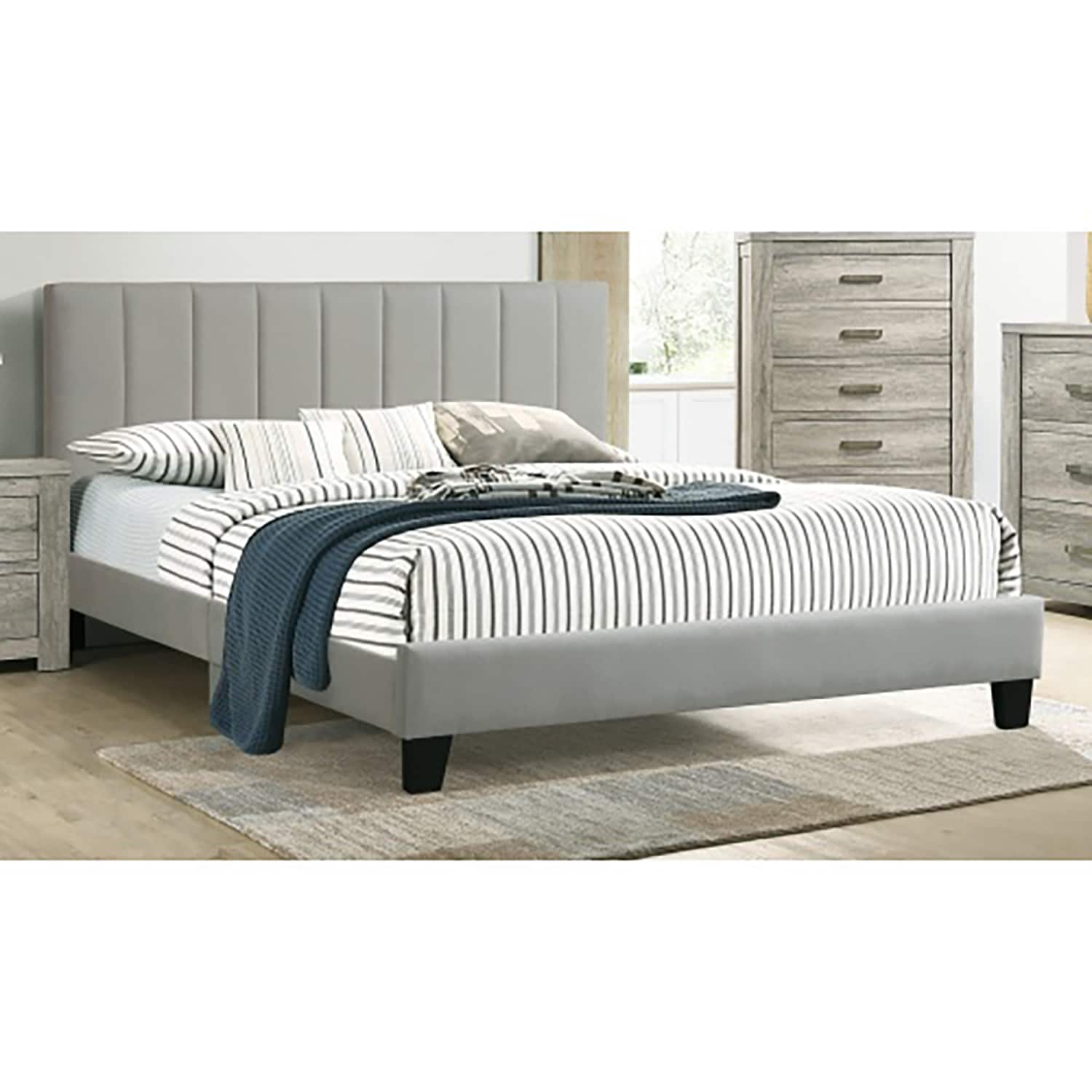 GZMR GZ-BW607 Full Size Bed Frame Light Gray Full Wood Bed frame Bed with Storage