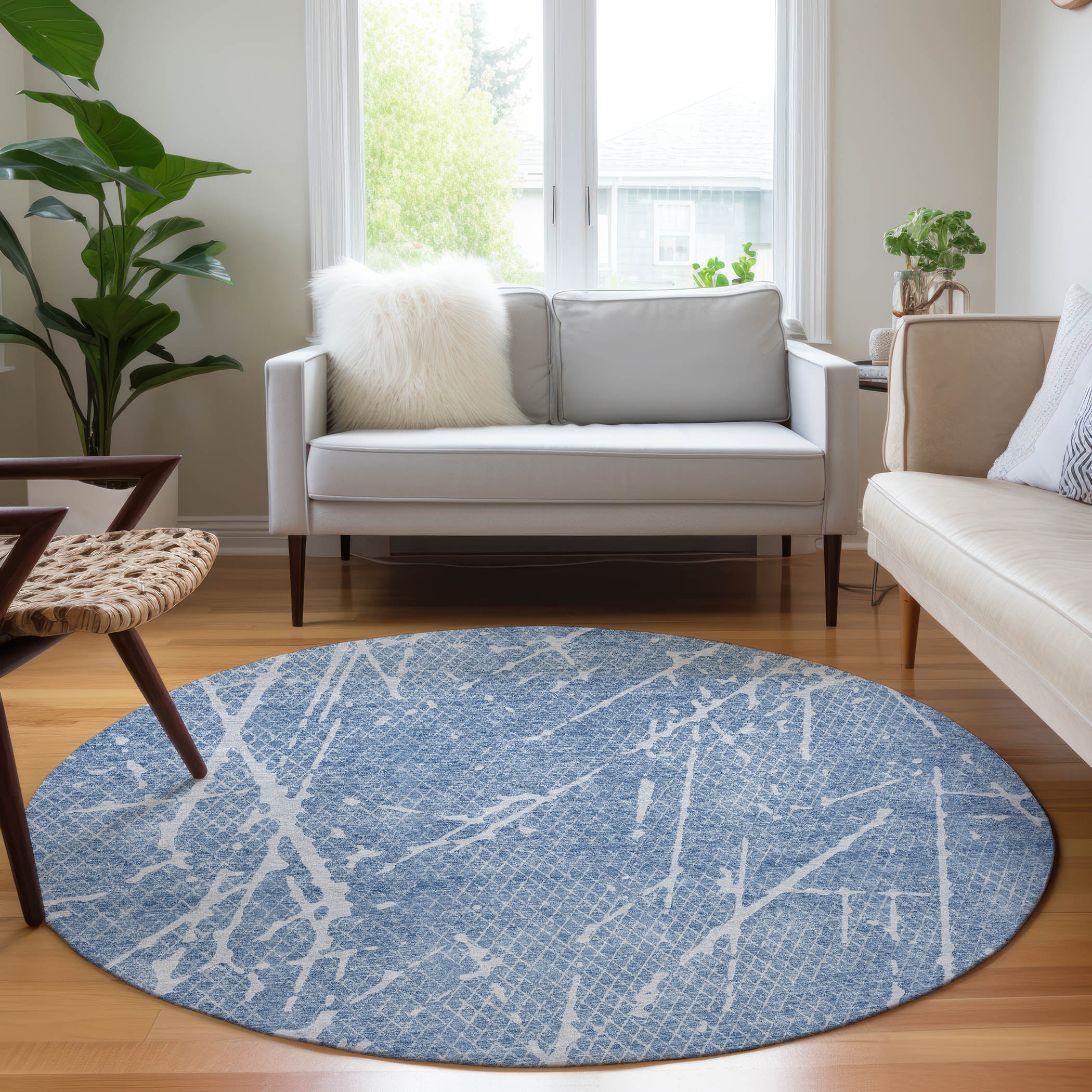 Addison Rugs ACN628BU8RO Chantille ACN628BU 8 x 8 (ft) Polyester Blue Round Indoor/Outdoor Geometric Machine washable Area rug
