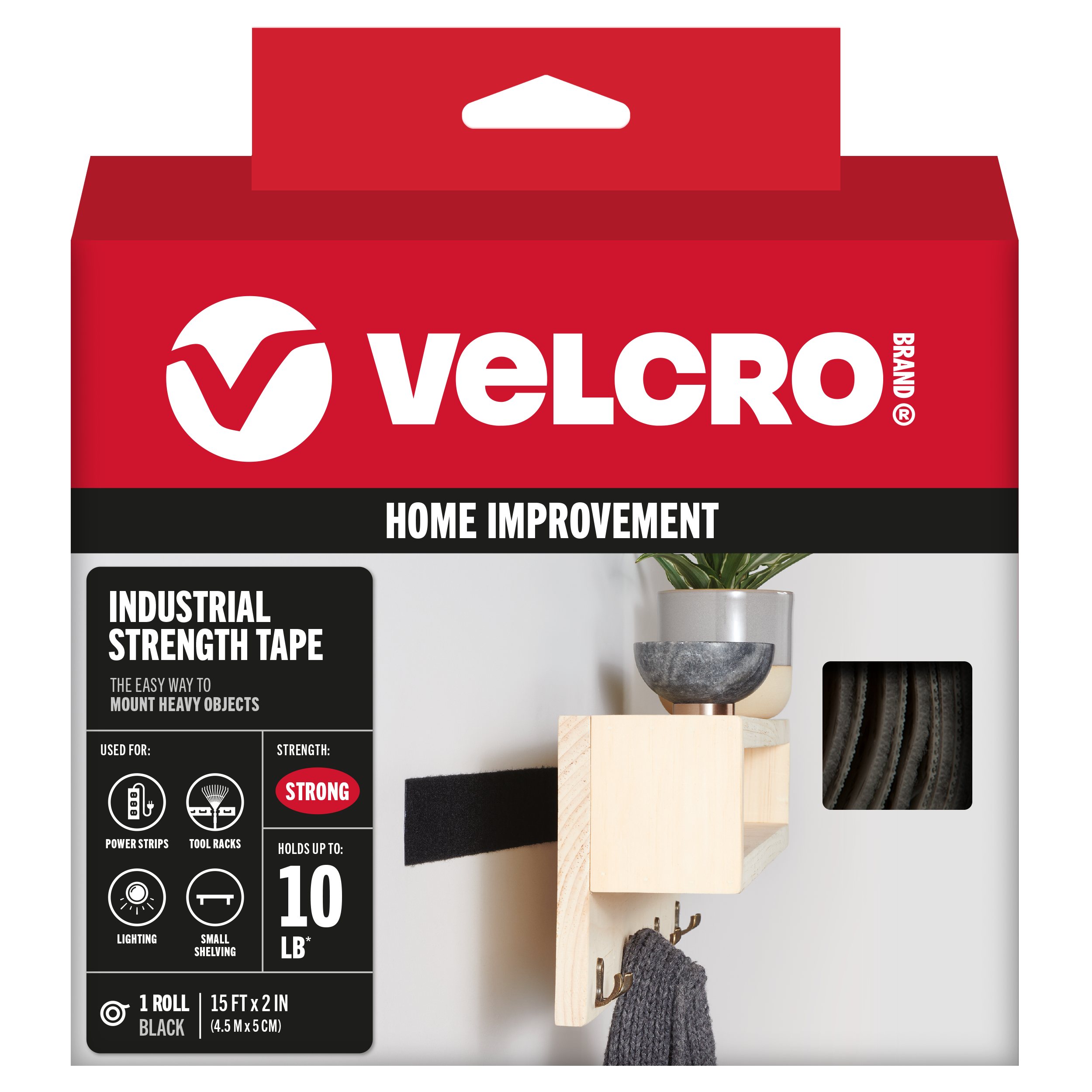 VELCRO Brand 180-in Industrial Strength 15Ft X 2In Roll Black Hook and Loop Fastener 100-lin ft