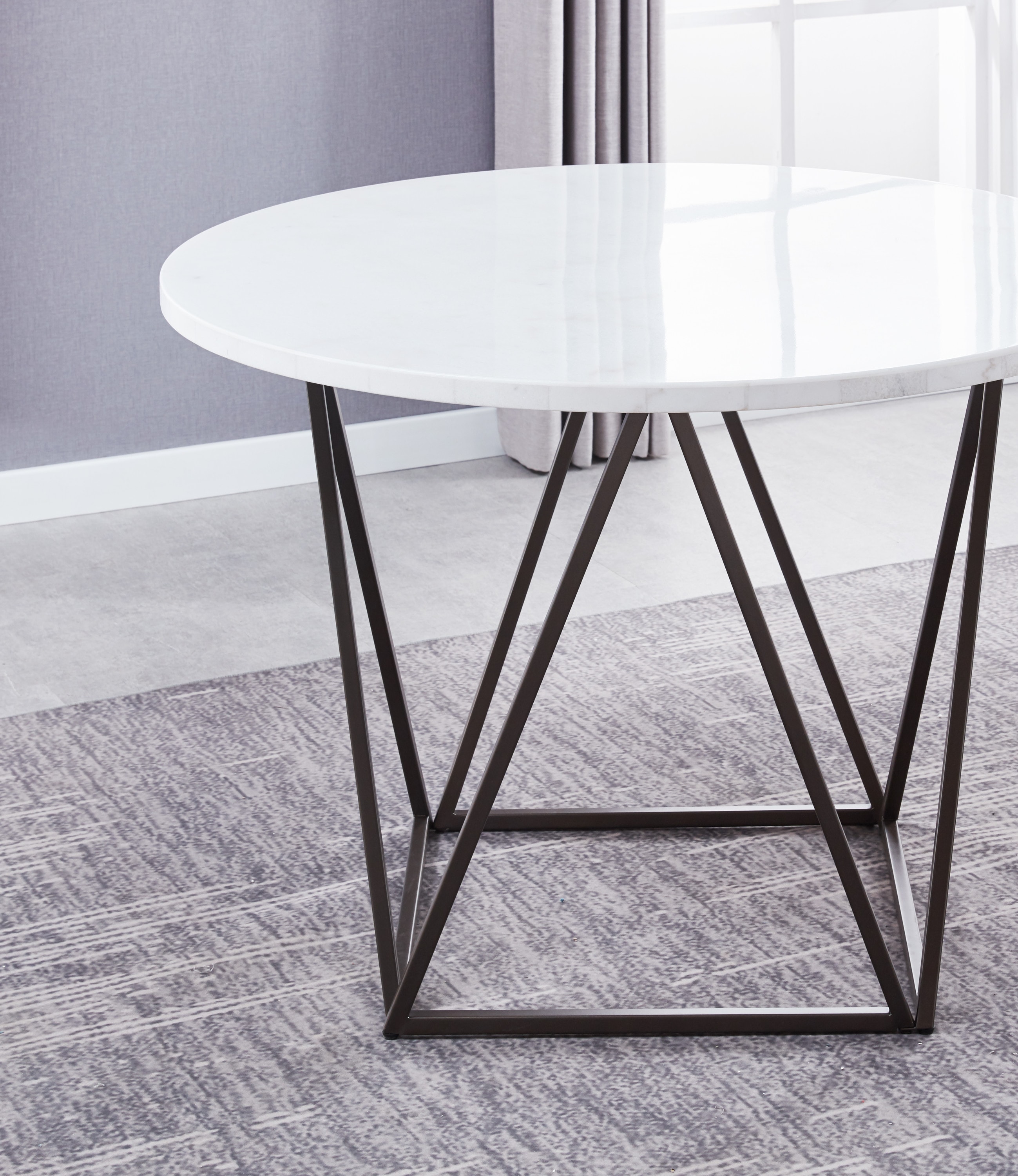 Ramona White Marble Top Round Dining Table with Bronze Base