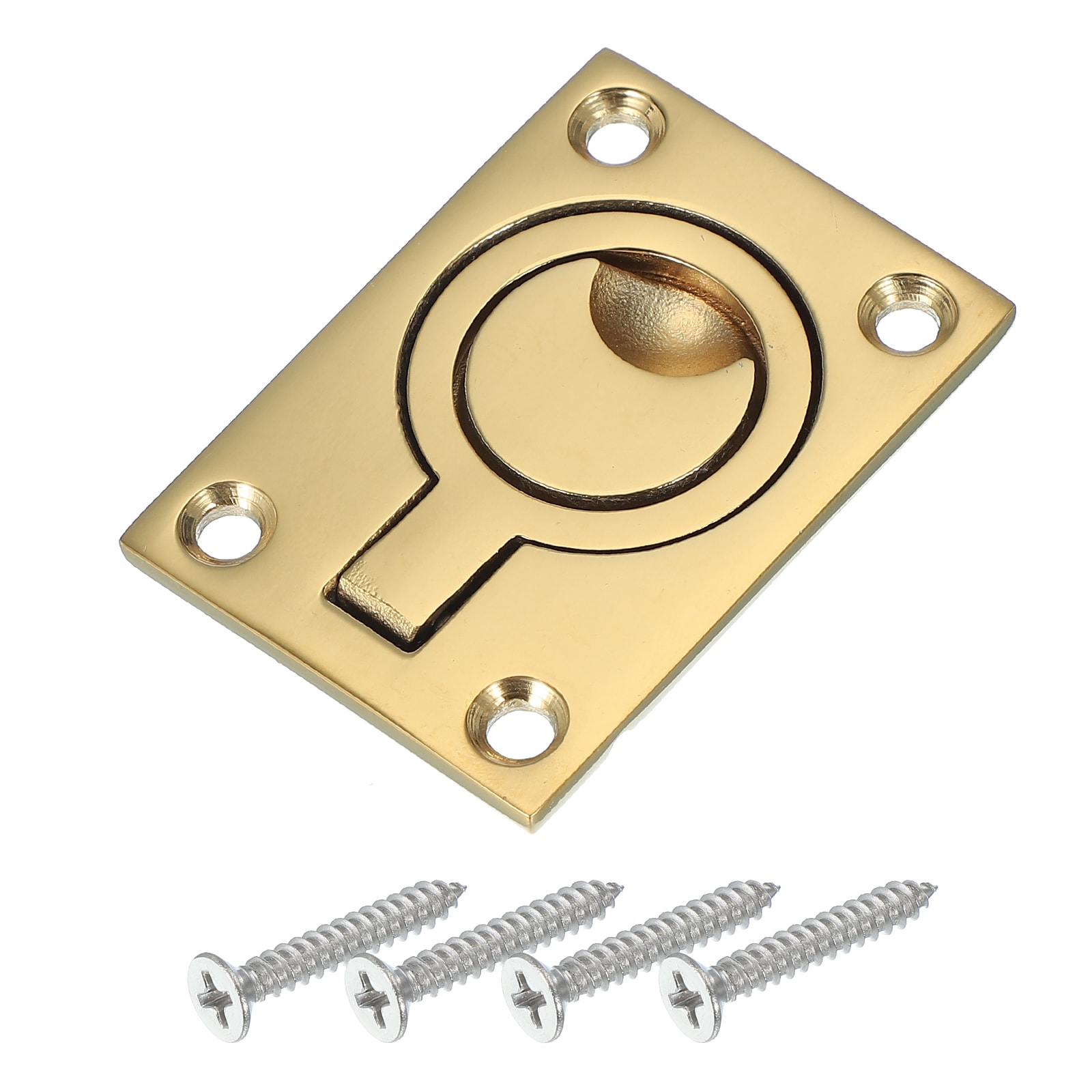 PATIKIL 2-1/2inch-1-3/4inch Flush Pull Ring Handles 316 Stainless Steel Square Recessed Door Pull Hidden Boat Hatch Latch with Screws for Marine Yacht Furniture Gold