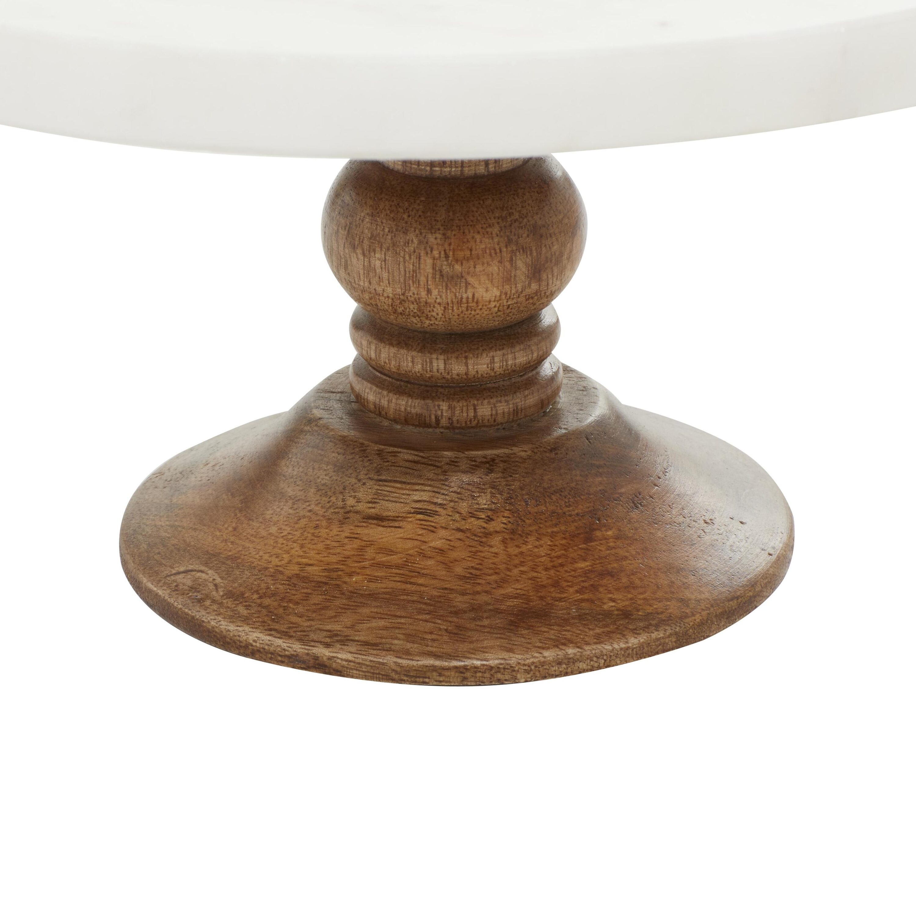 White Marble and Brown Wood Cake Stand, 10" x 5"
