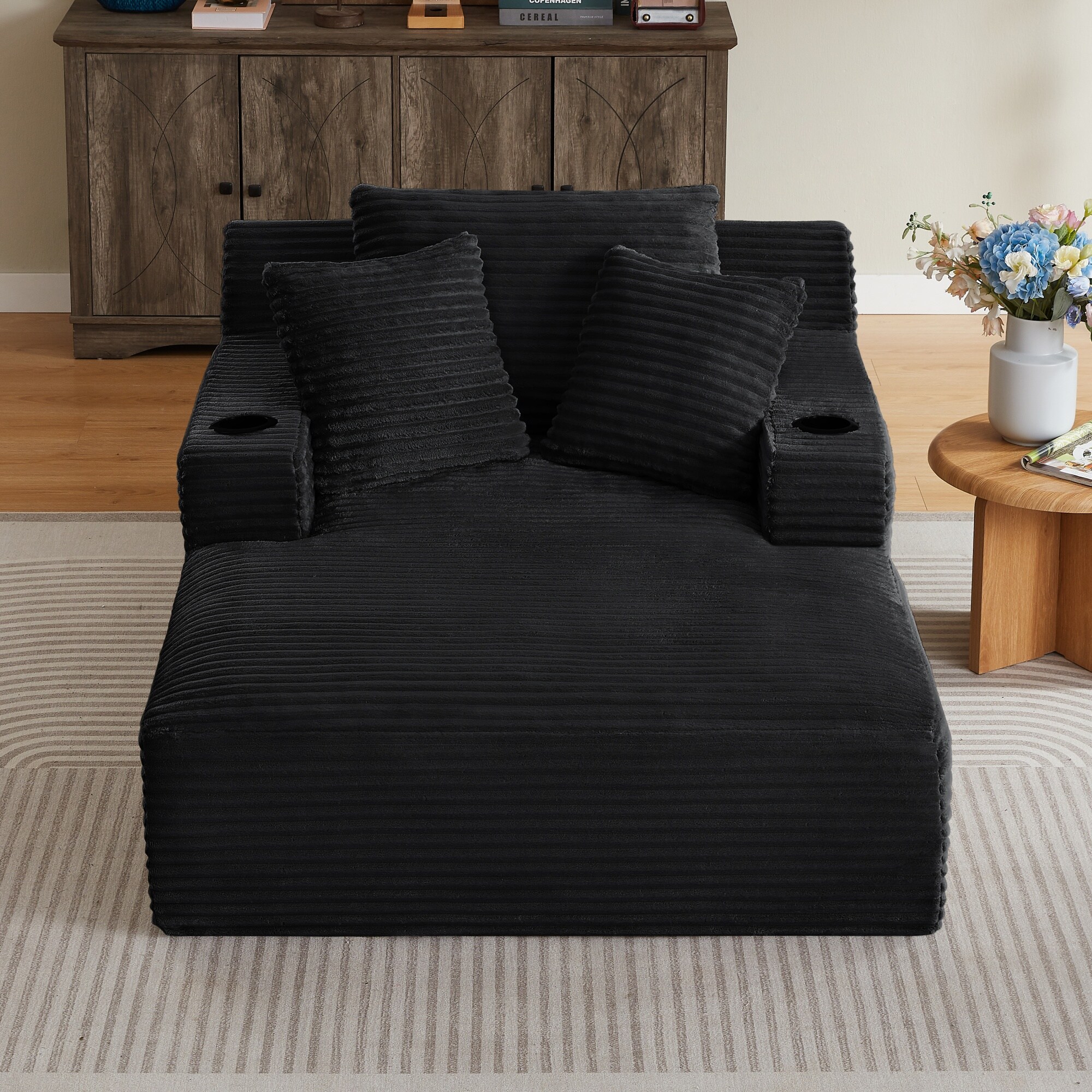 Bybafun - Oversized Sofa 49.2-in W Modern Black 1-seater Storage Sofa