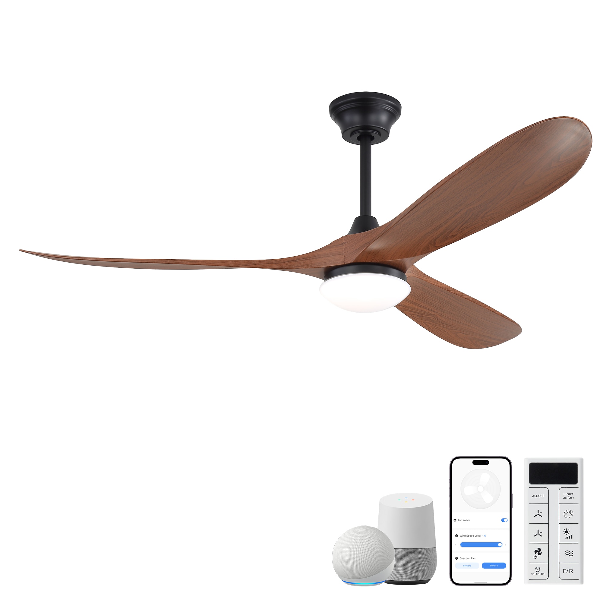 Huluwat 60 Inch Ceiling Fan with Lights 2 Downrods 3 ABS Fan Blades High CFM Quiet Energy Efficient DC Motor Smart App and Remote Control