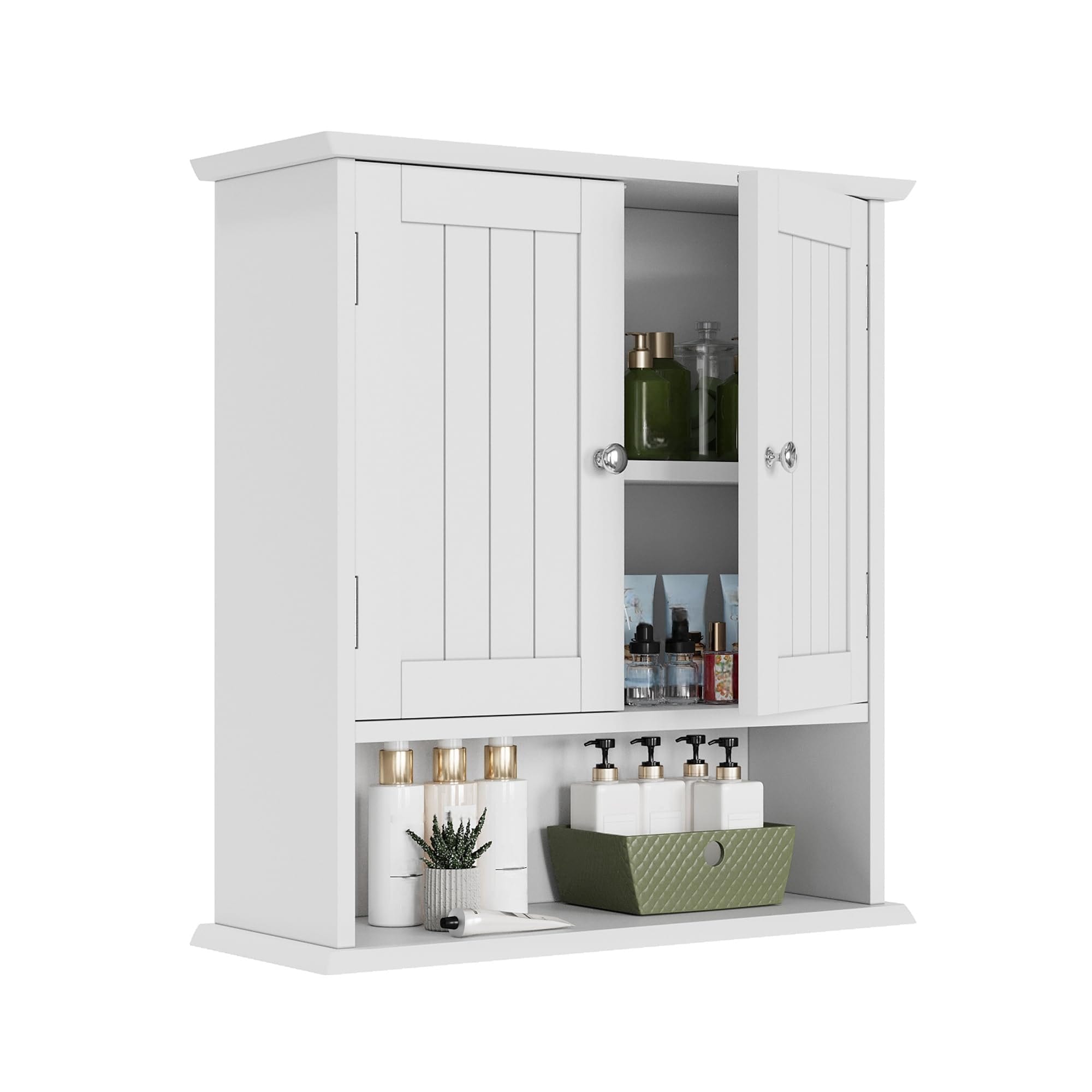Vrbgify  White Bathroom Wall Cabinet with Two Doors Adjustable Shelves Medicine Cabinet Over Toilet Storage Organizer for Kitchen Laundry Room