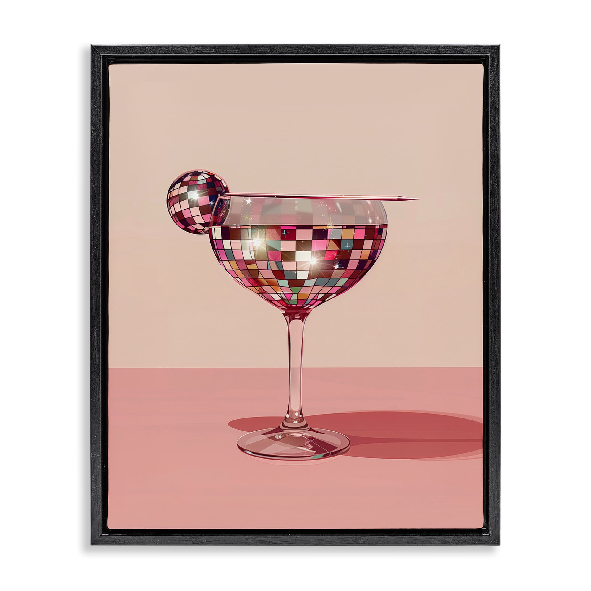 Stupell Industries BT-620-FFB-24X30 Rosy Hued Disco Drink Black Framed Floater Canvas Wall Art By Arlington Prints 25 x 31