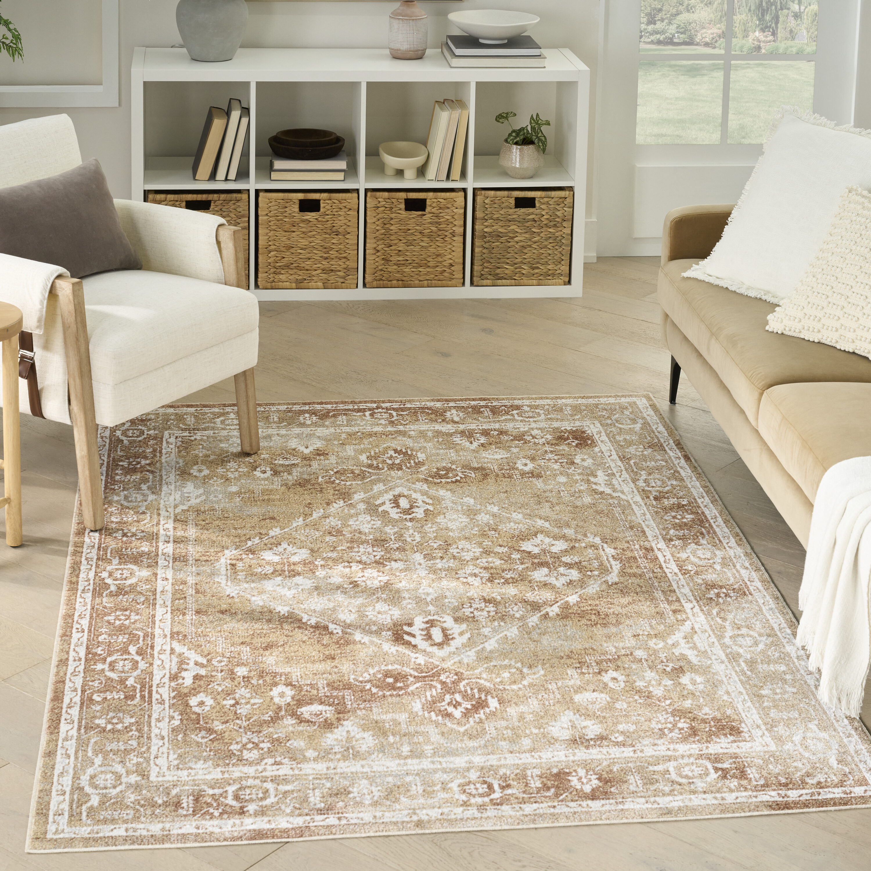 Nourison Home 841491133521 4 x 6 (ft) Loomed Polyester Rust Multicolor Rectangular Indoor Medallion Area rug