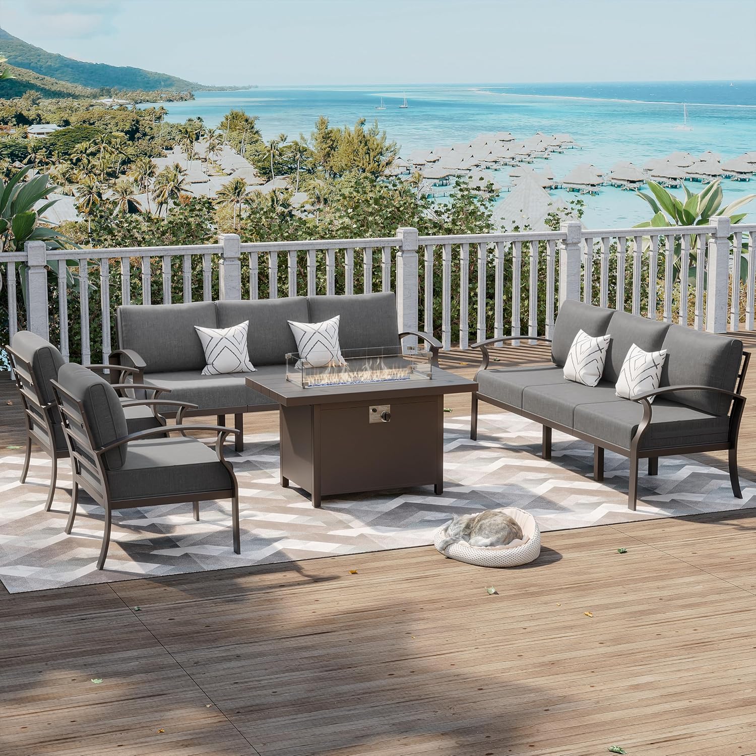 ALAULM LS-A-8QFP-BLACK 5 -Piece 2 Patio Sofa Conversation Set with Black Cushions