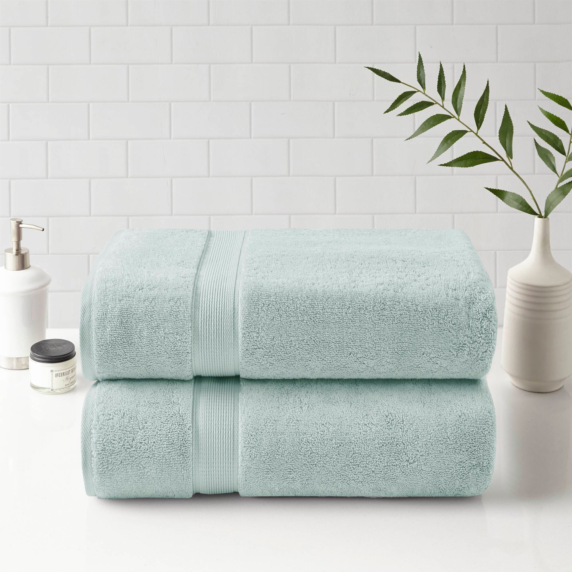 Tinyhomie 2 PCS 34x68in 2PK Ultra-Soft 100 percent Cotton Absorbent Towel Set Seafoam