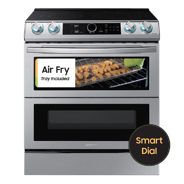 Samsung 30-in Glass Top 5 Elements 3.4-cu ft / 2.7-cu ft Self-cleaning Air  Fry Convection Oven Slide-in Smart Double Oven Electric Range (Fingerprint  Resistant Stainless Steel) in the Double Oven Electric Ranges