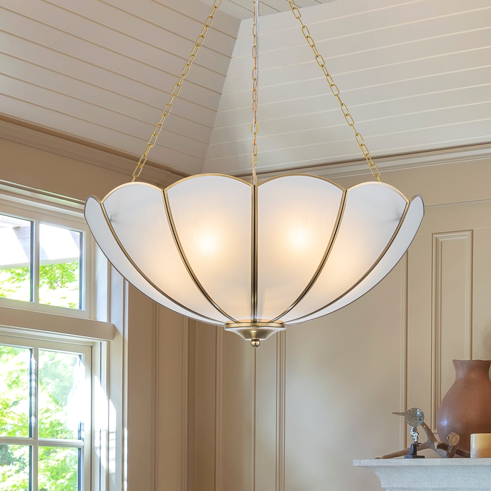 LLHZSY 5 -Light Gold Frosted glass Metal Chandelier