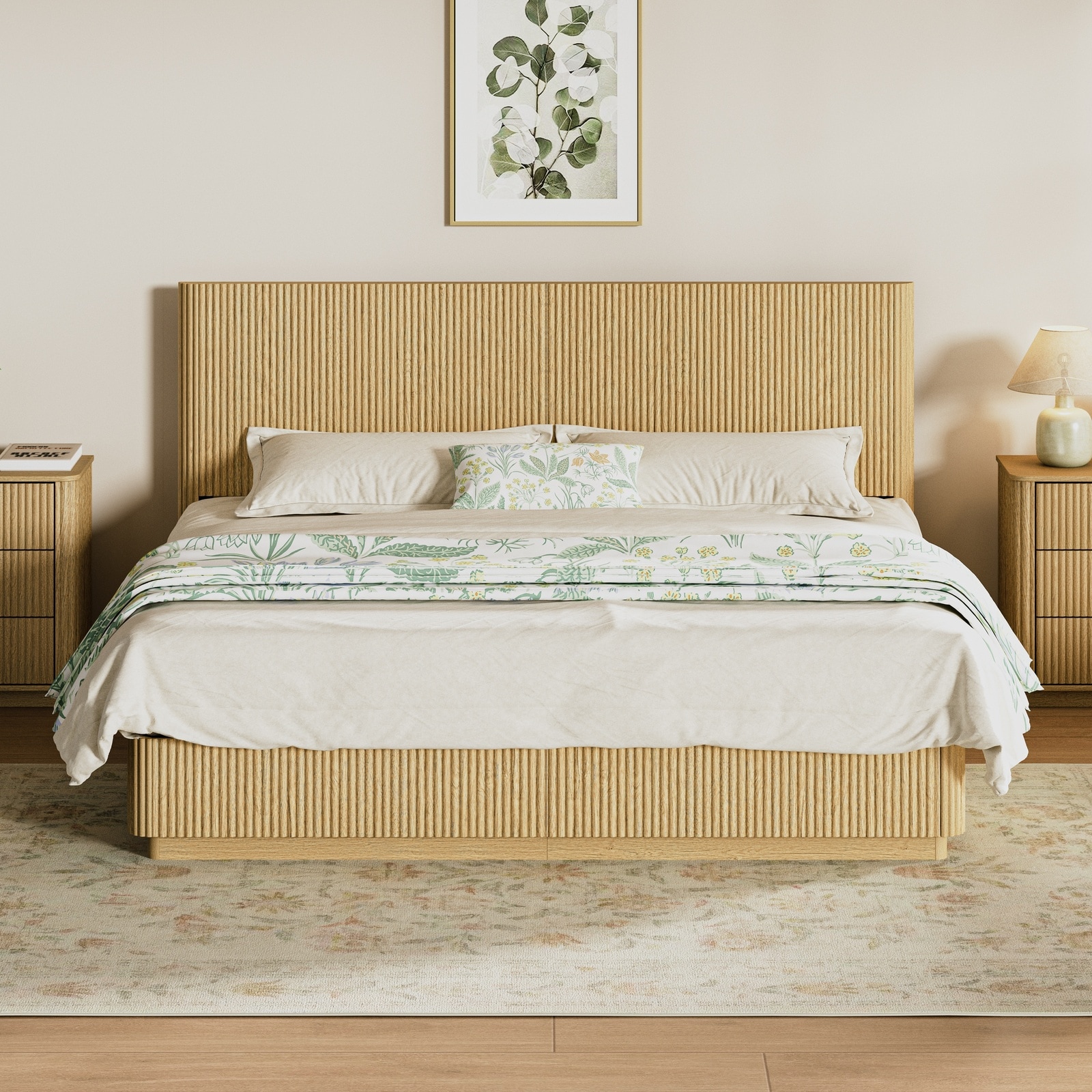 Horizons Prime Queen 82 inch W x 82 inch L x 45 inch H Oak Wood MDF and ...