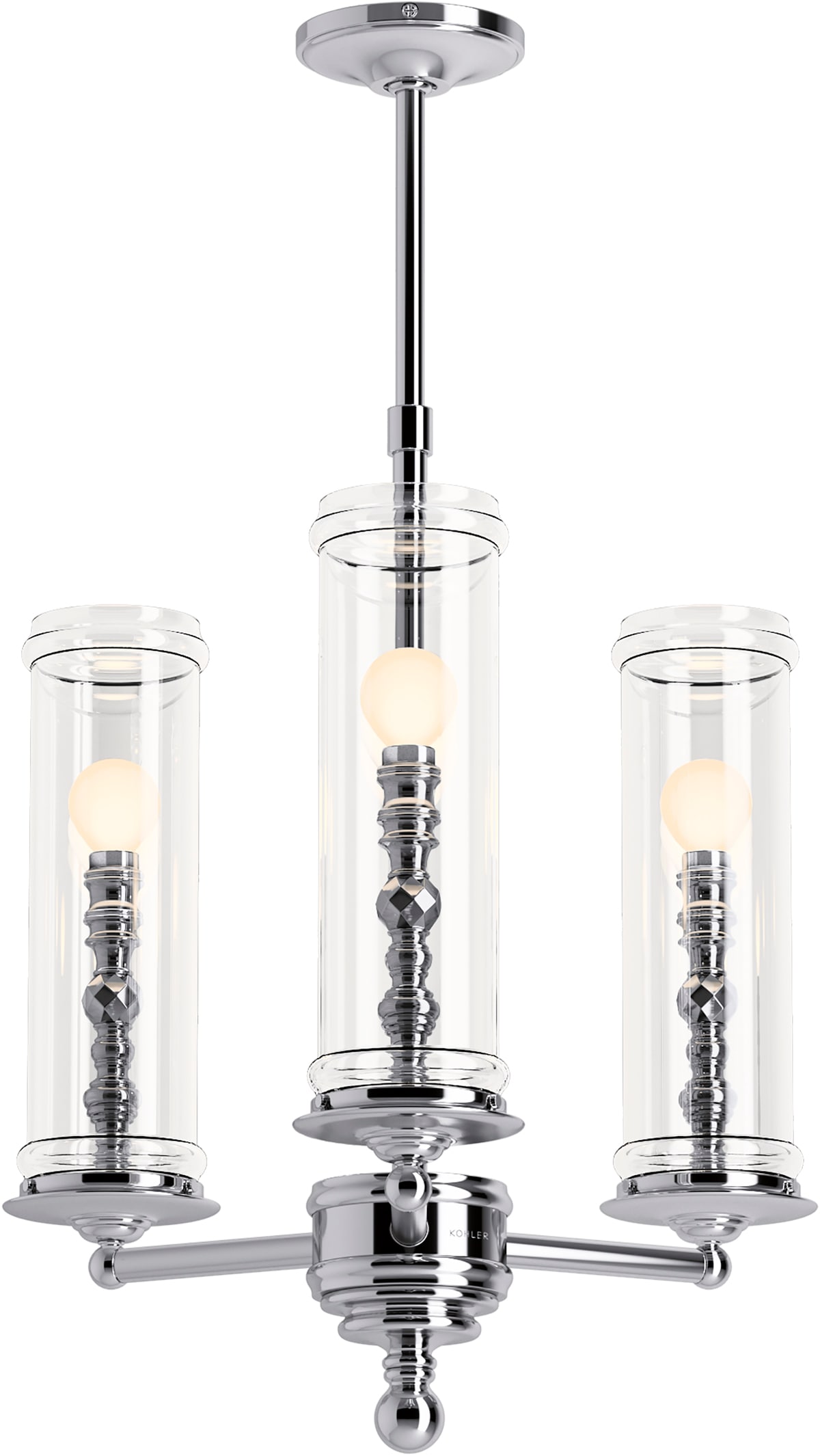 KOHLER 23342-CH03-CPL Damask 3 -Light Polished Chrome Traditional For Use in Dining Rooms, Kitchens, Living Rooms Chandelier