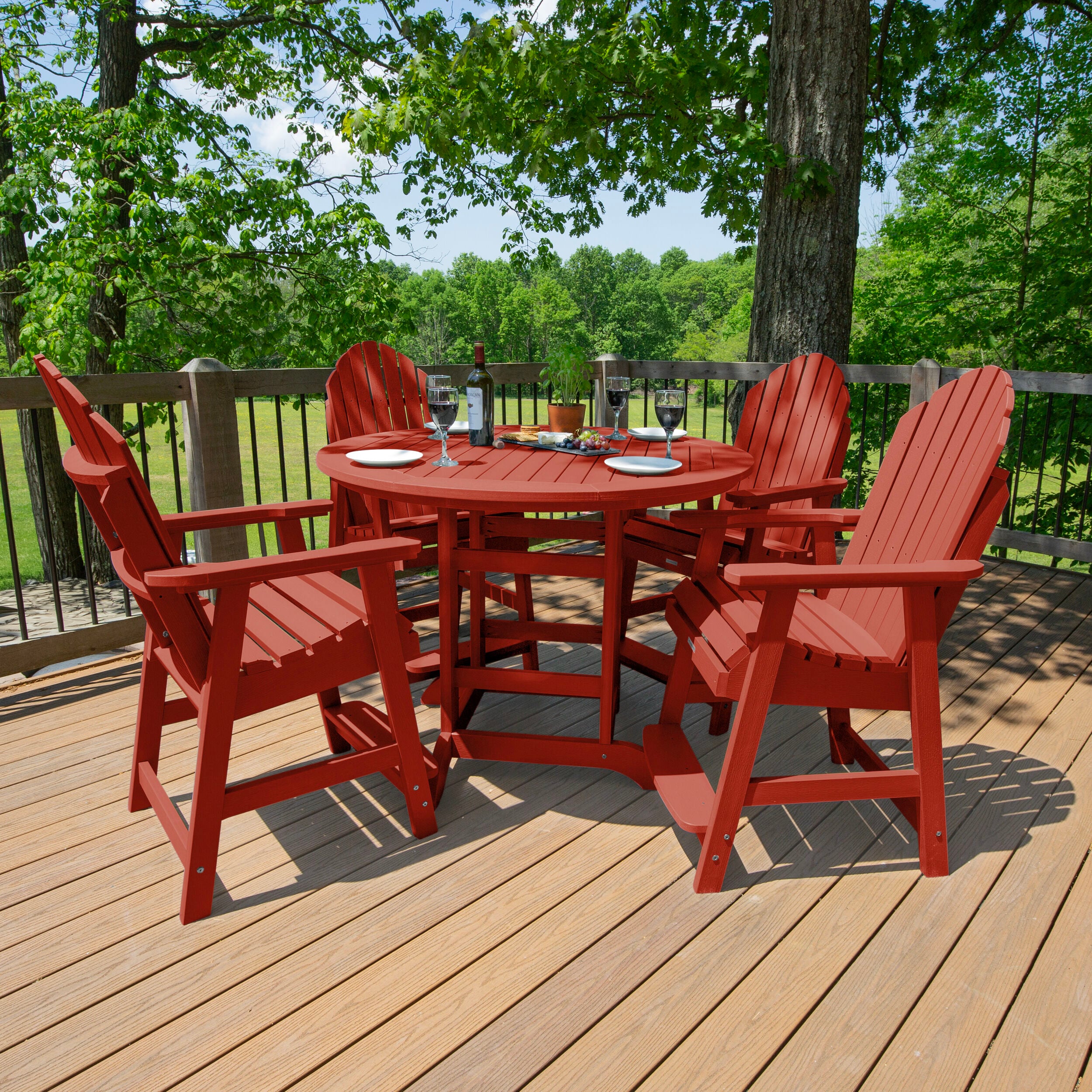 highwood AD-CNA48-RED Hamilton 5 -Piece Rustic Red Counter height Plastic Round Table with 4 Stationary Chairs