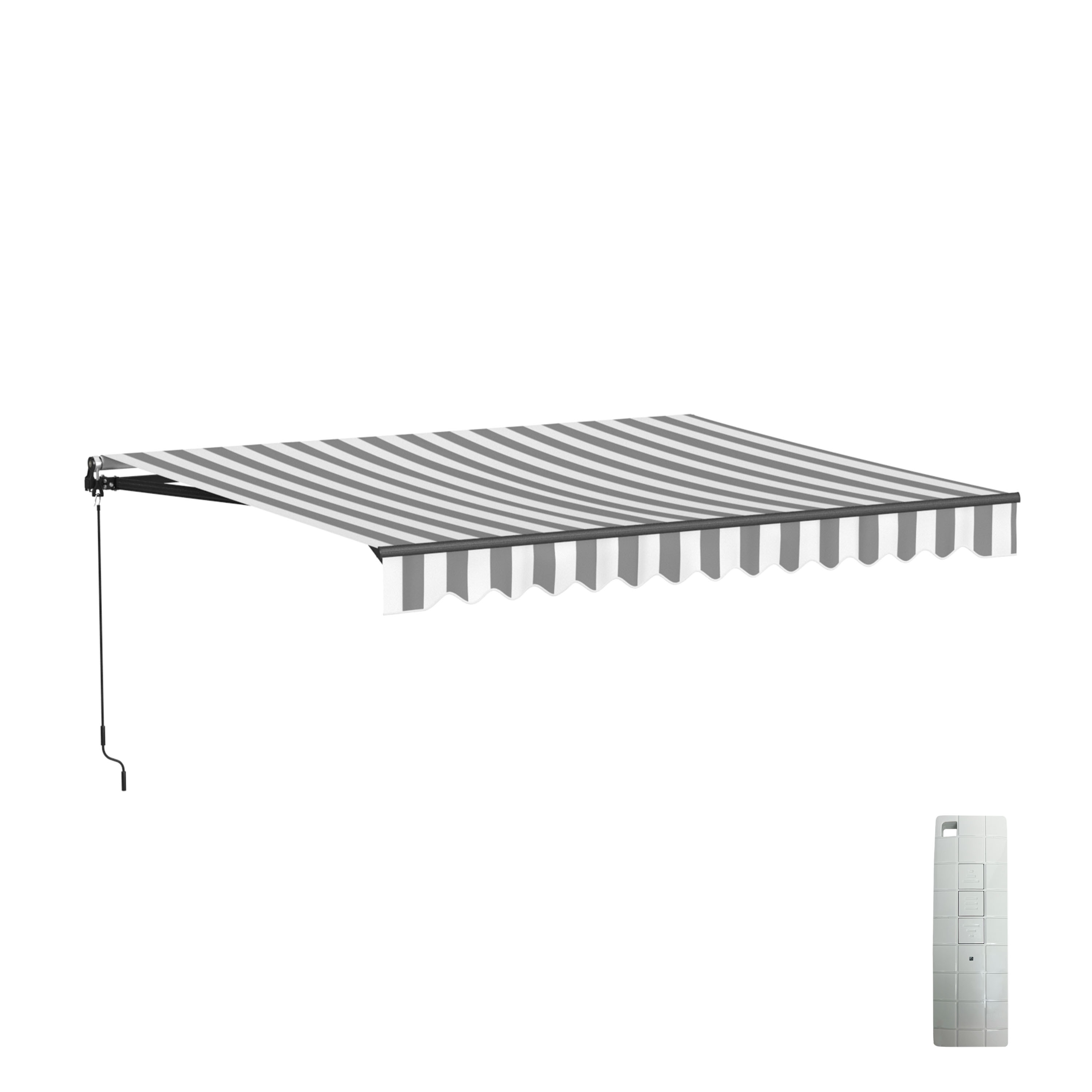 ALEKO ABM12X10GREYWHT-LO 144-in Wide x 120-in Projection x 10-in Height Metal Gray / White Striped Motorized Retractable Patio Awning