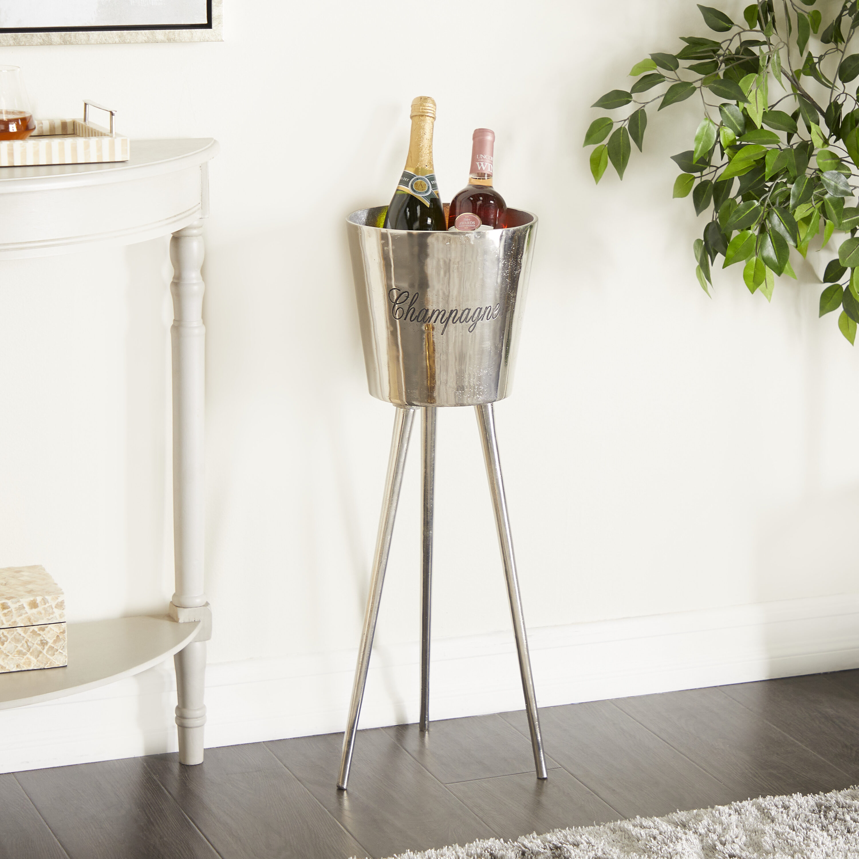 Grayson Lane 89568 Silver Tall Floor Champagne 3 Bottle Metal Ice Bucket