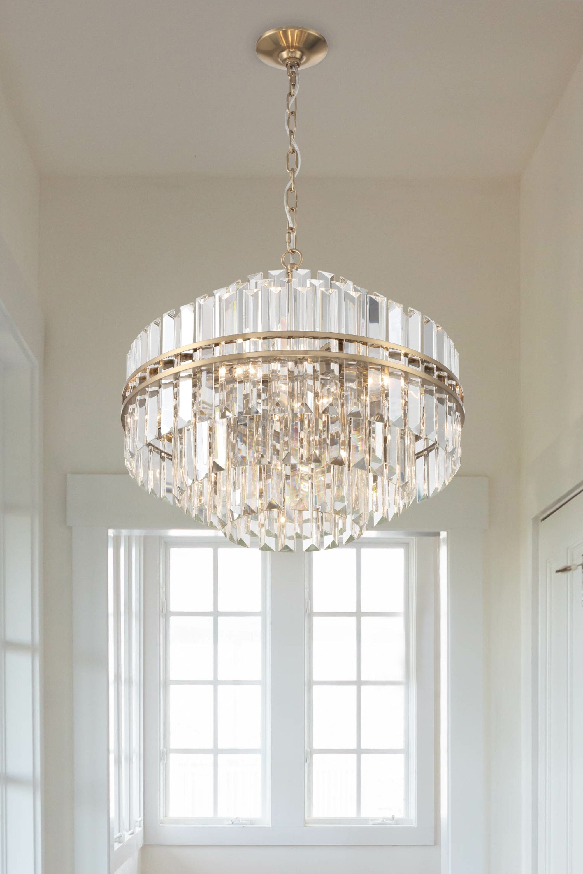 Aged Brass and Crystal 12-Light Chandelier