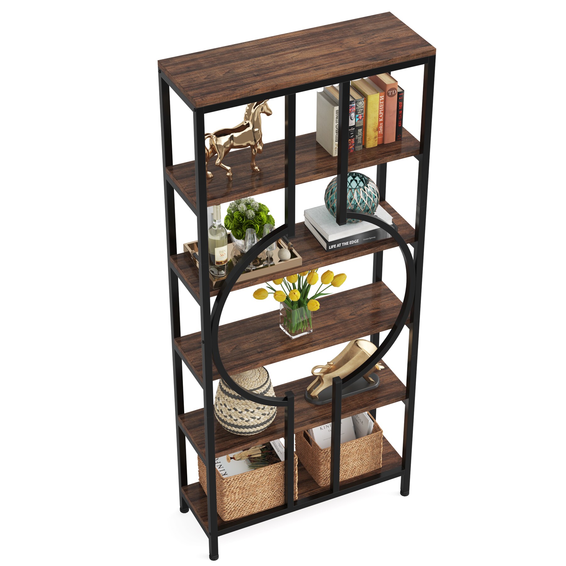 Tribesigns Earlimart Brown Metal 5-Shelf Bookcase (27.56-in W X 70.87 ...