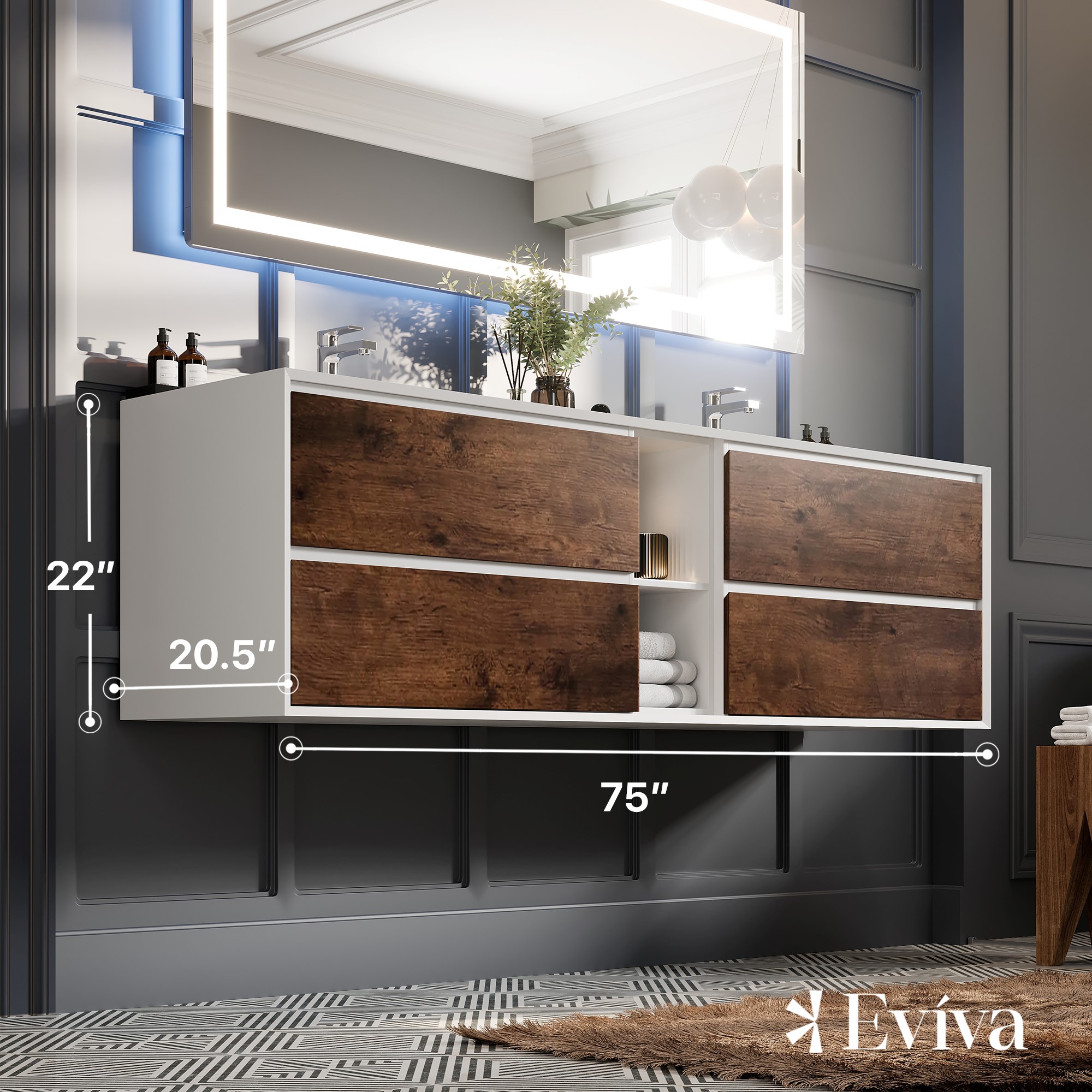Eviva EVVN777-75RSWD-WH Bath-Vanity-Combo - View #2