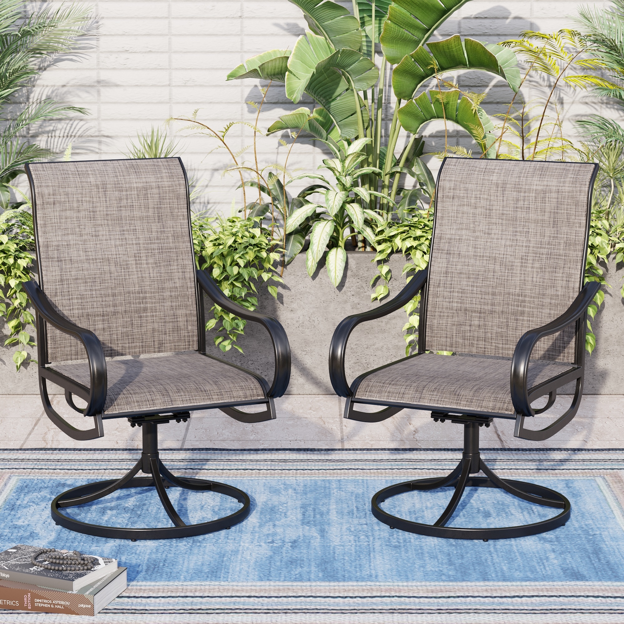 Sunshine Valley 2 Black Steel Frame Swivel Dining Chair with Gray ...