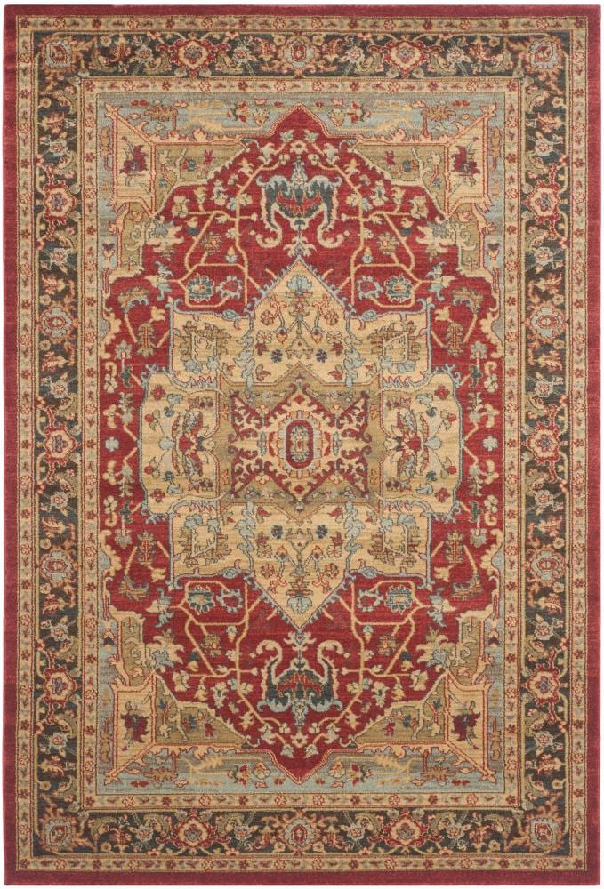 Safavieh MAH625B-5 Mahal Bakite 5 x 8 (ft) Loomed Polypropylene Natural/Navy Rectangular Indoor Floral/Botanical Oriental Area rug