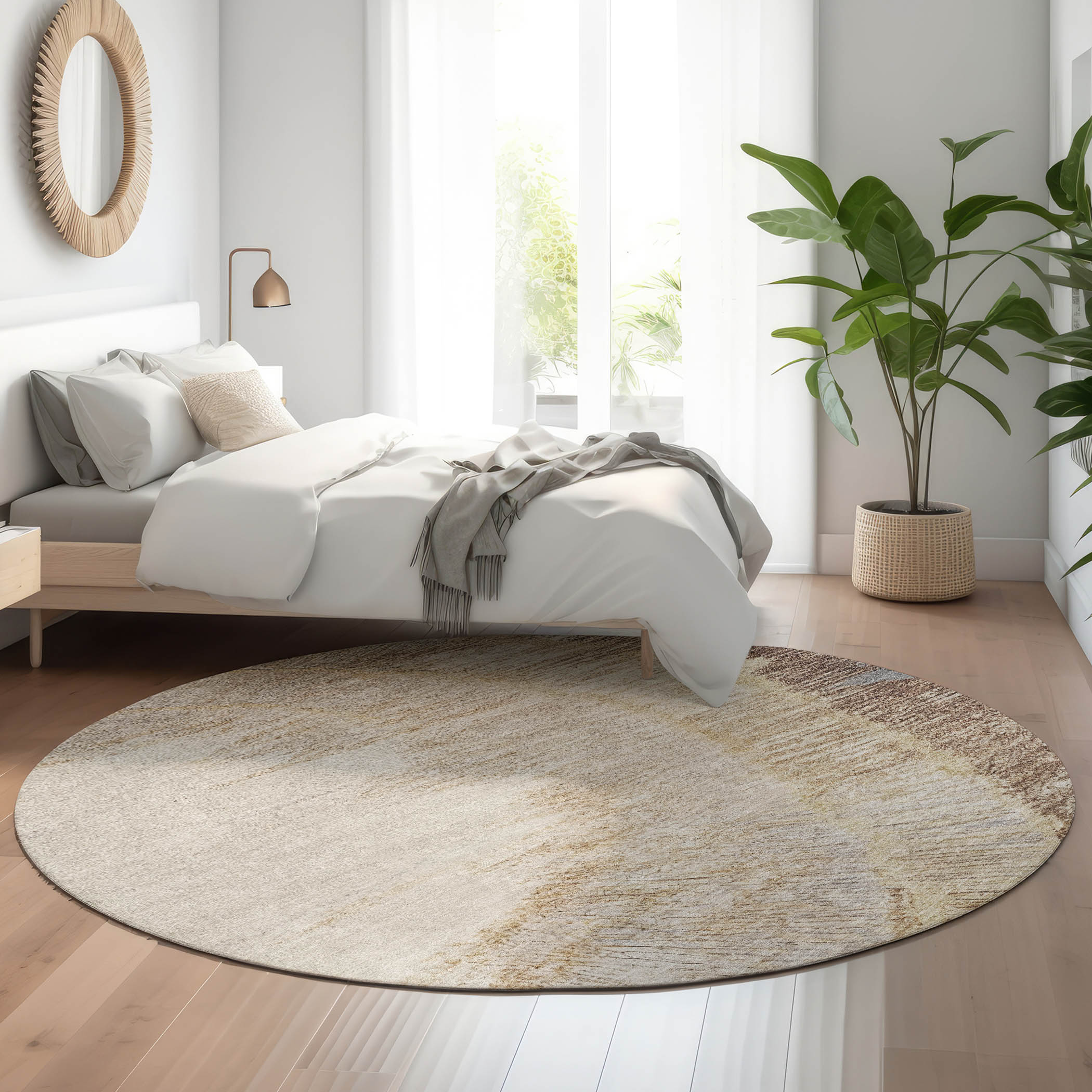 Addison Rugs AMF650BR8RO Mayfield AMF650BR 8 x 8 (ft) Loomed Polyester Brown Round Indoor Geometric Machine washable Area rug