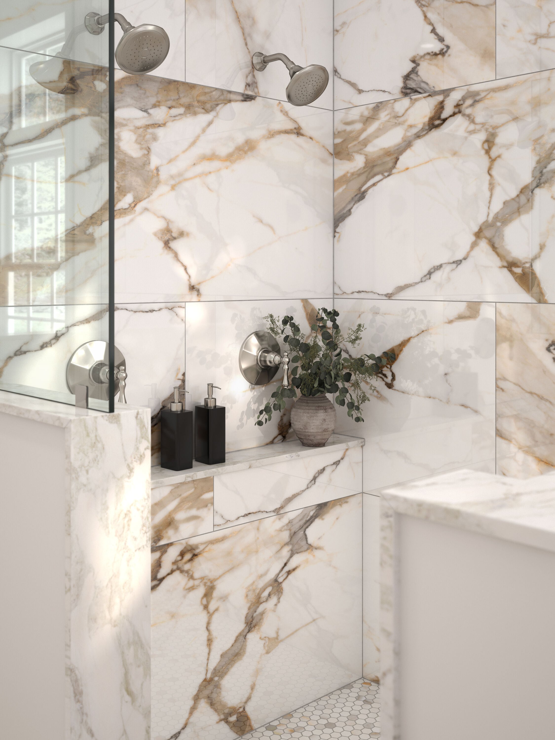 Calacatta Aurous Polished 24-in x 48-in Polished Porcelain Marble Look Floor and Wall Tile (7.75-sq ft/ Piece)