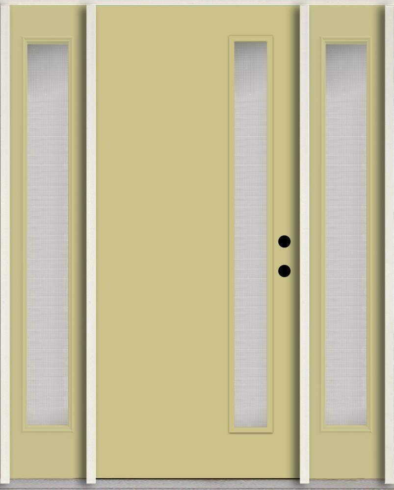 RELIABILT LO1065538 Spotlights 60-in x 80-in x 4-5/8-in Fiberglass 1/4 lite Left-hand inswing Universal Khaki Paint Painted Prehung Front Door with Sidelights Insulating core