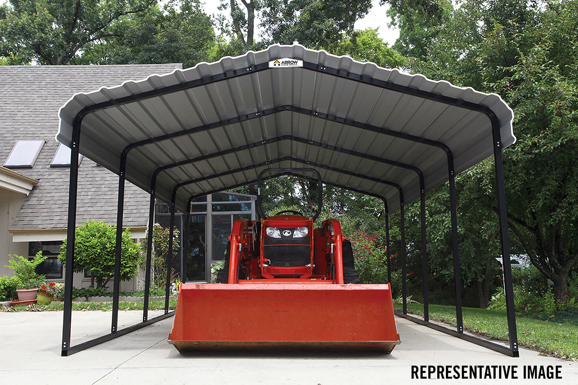 10 x 24 ft. Eggshell Galvanized Steel Carport with Black Frame